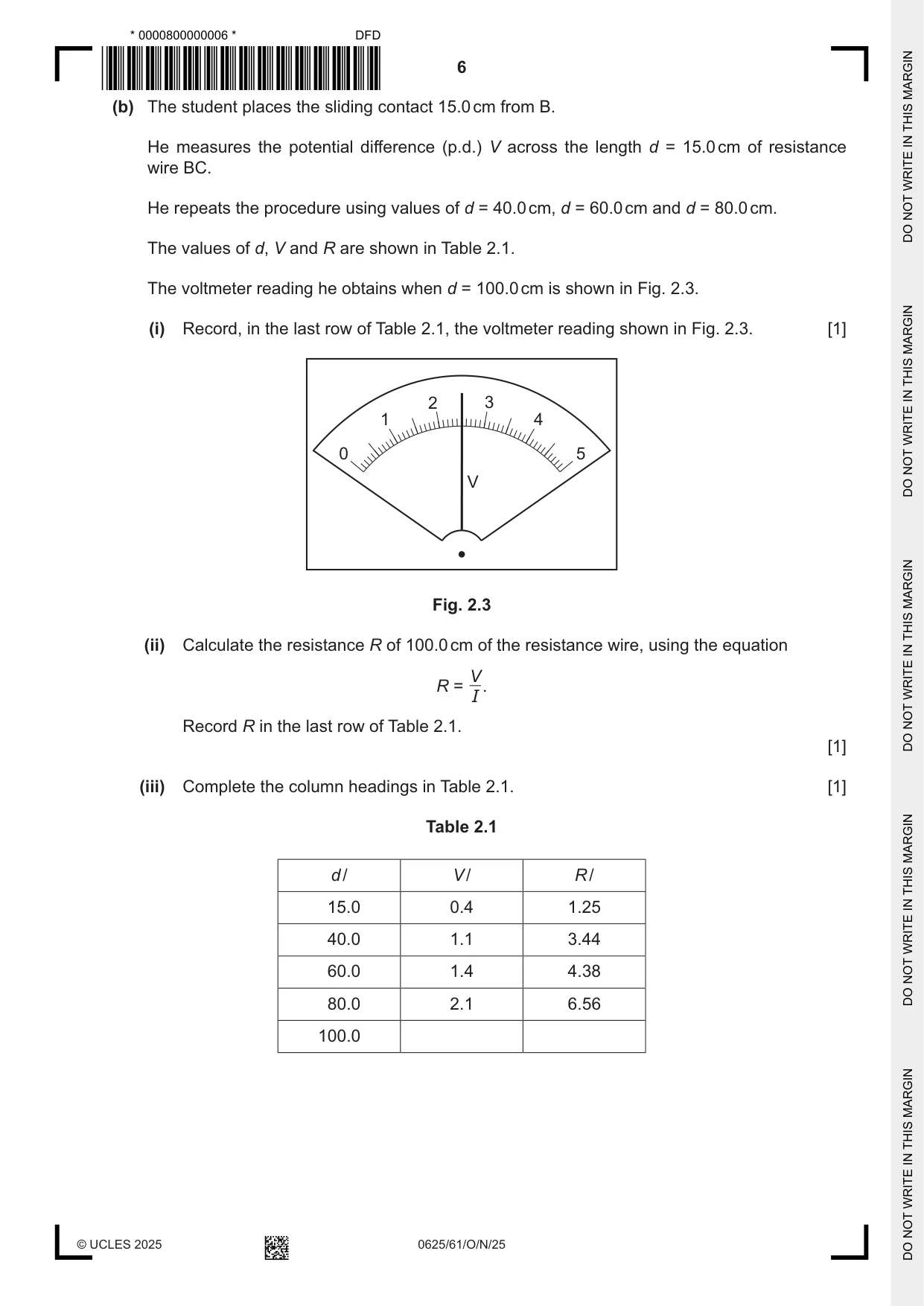 Cambridge IGCSE Physics 0625 2025 Oct/Nov Paper 6 · Variant 1 question paper, page 6 of 12
