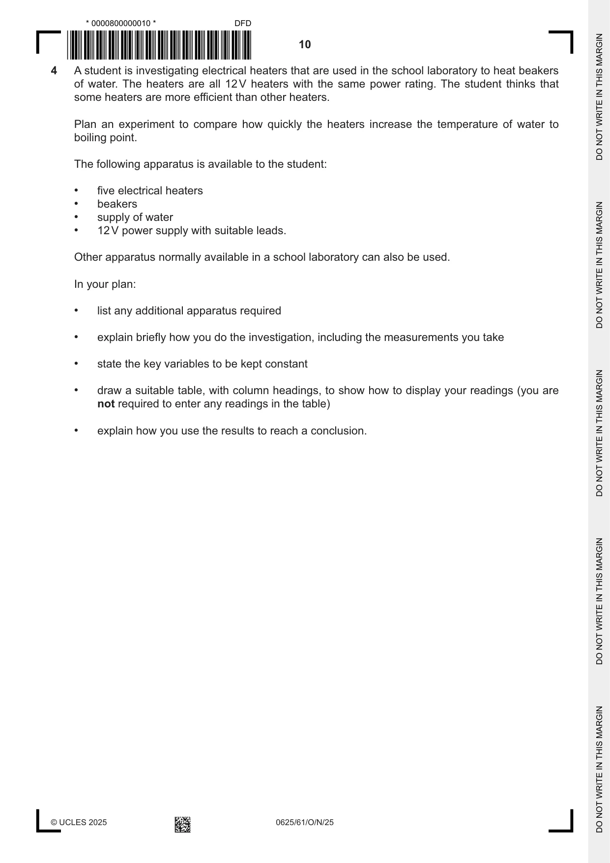 Cambridge IGCSE Physics 0625 2025 Oct/Nov Paper 6 · Variant 1 question paper, page 10 of 12
