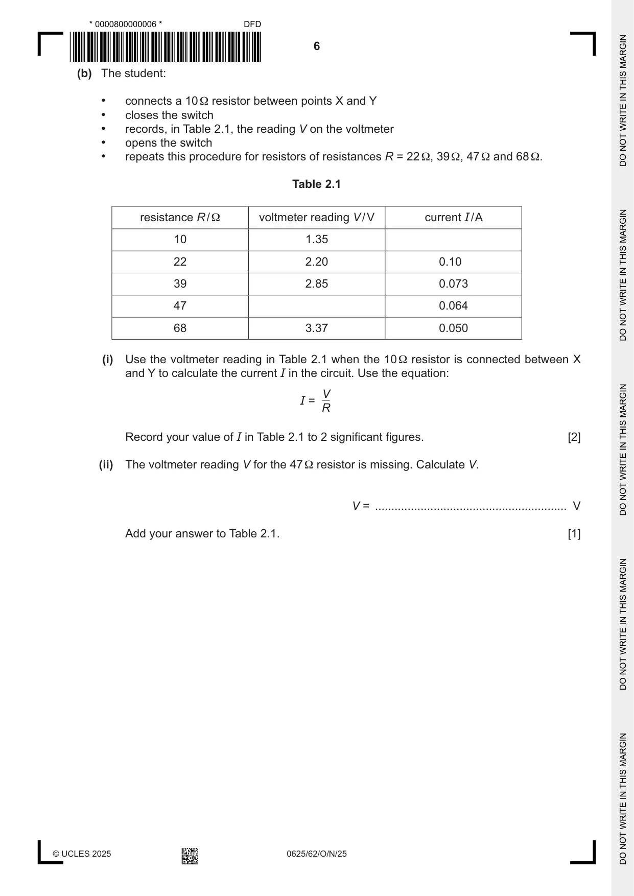 Cambridge IGCSE Physics 0625 2025 Oct/Nov Paper 6 · Variant 2 question paper, page 6 of 16