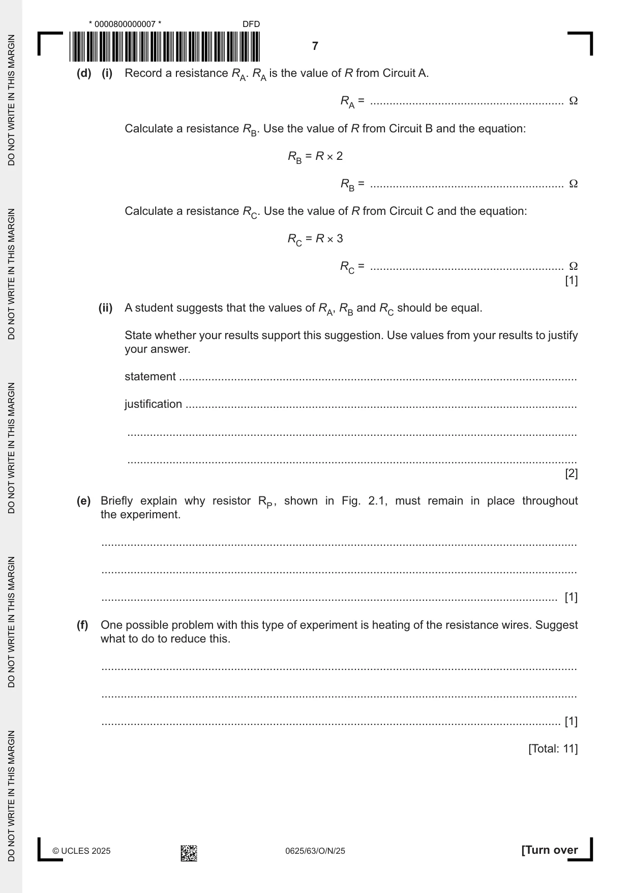 Cambridge IGCSE Physics 0625 2025 Oct/Nov Paper 6 · Variant 3 question paper, page 7 of 16
