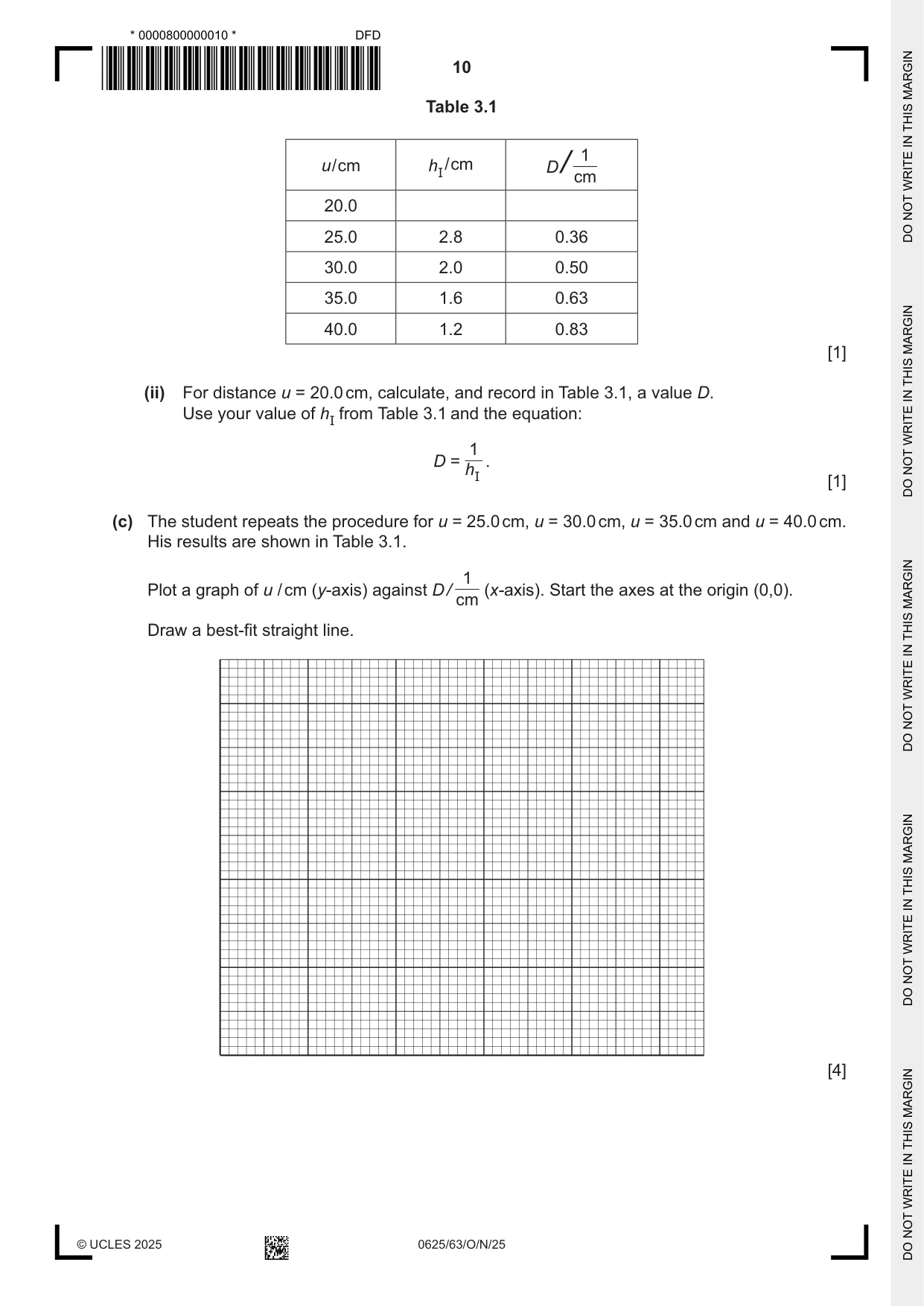 Cambridge IGCSE Physics 0625 2025 Oct/Nov Paper 6 · Variant 3 question paper, page 10 of 16