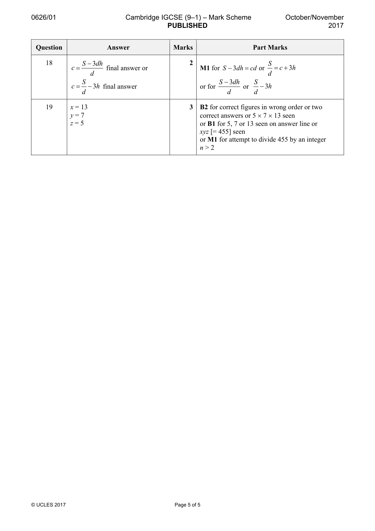 Mark scheme, page 5 of 5
