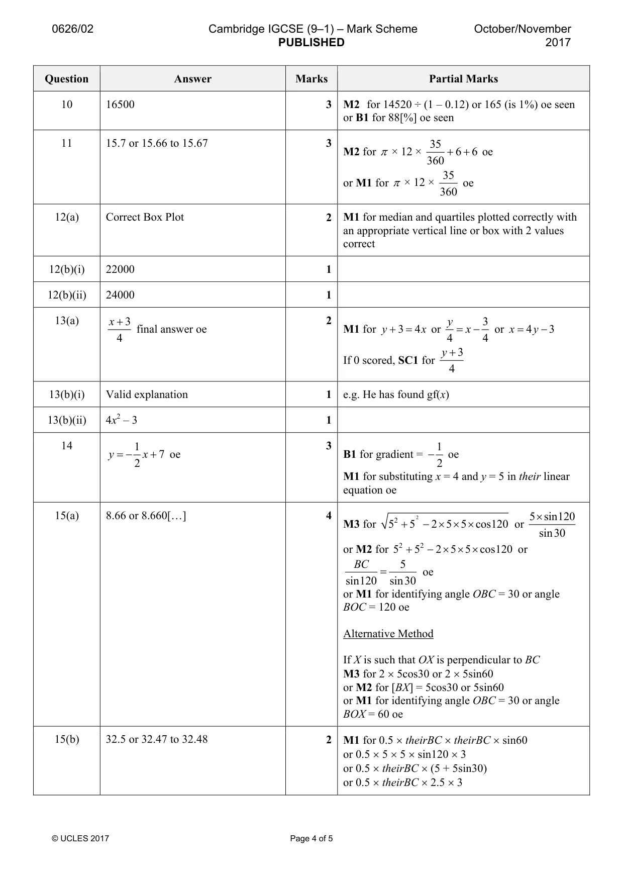 Mark scheme, page 4 of 5