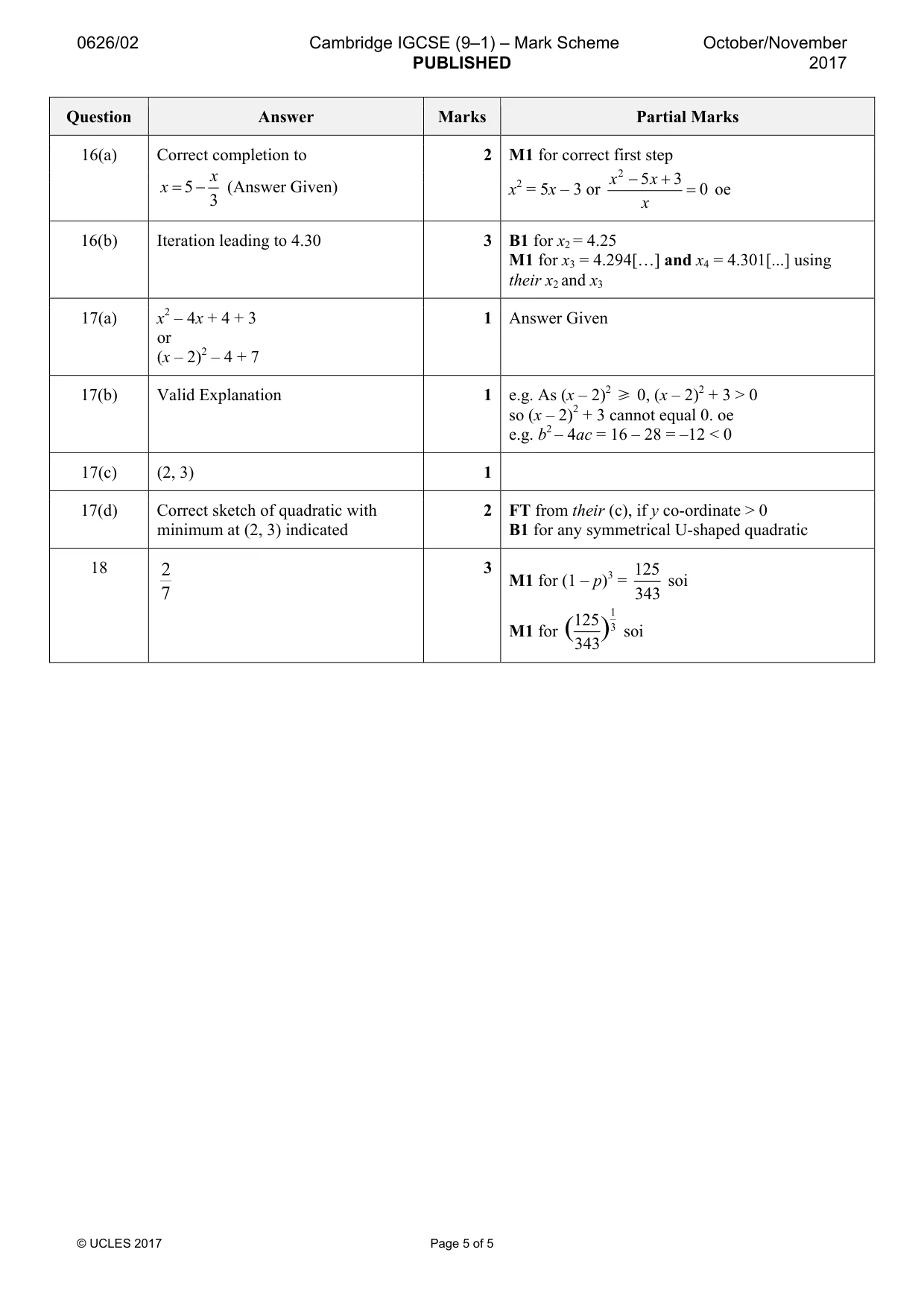 Mark scheme, page 5 of 5