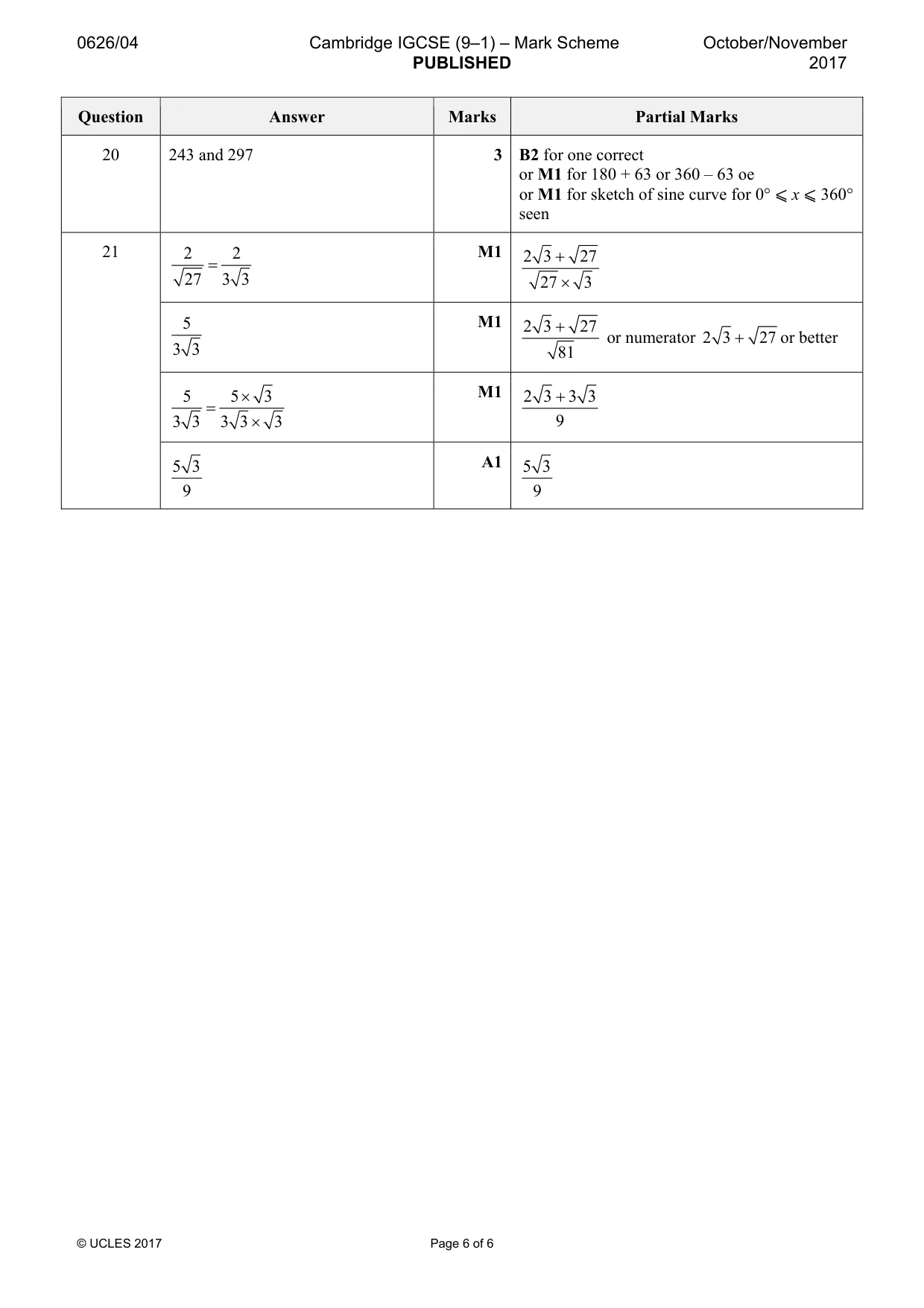 Mark scheme, page 6 of 6
