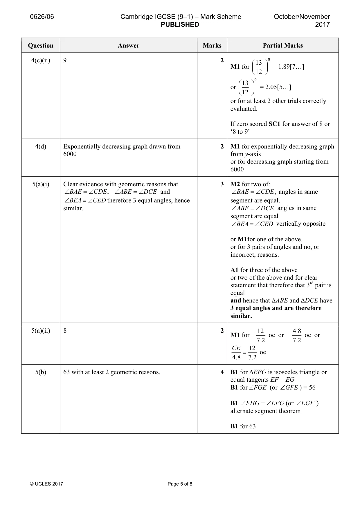 Mark scheme, page 5 of 8