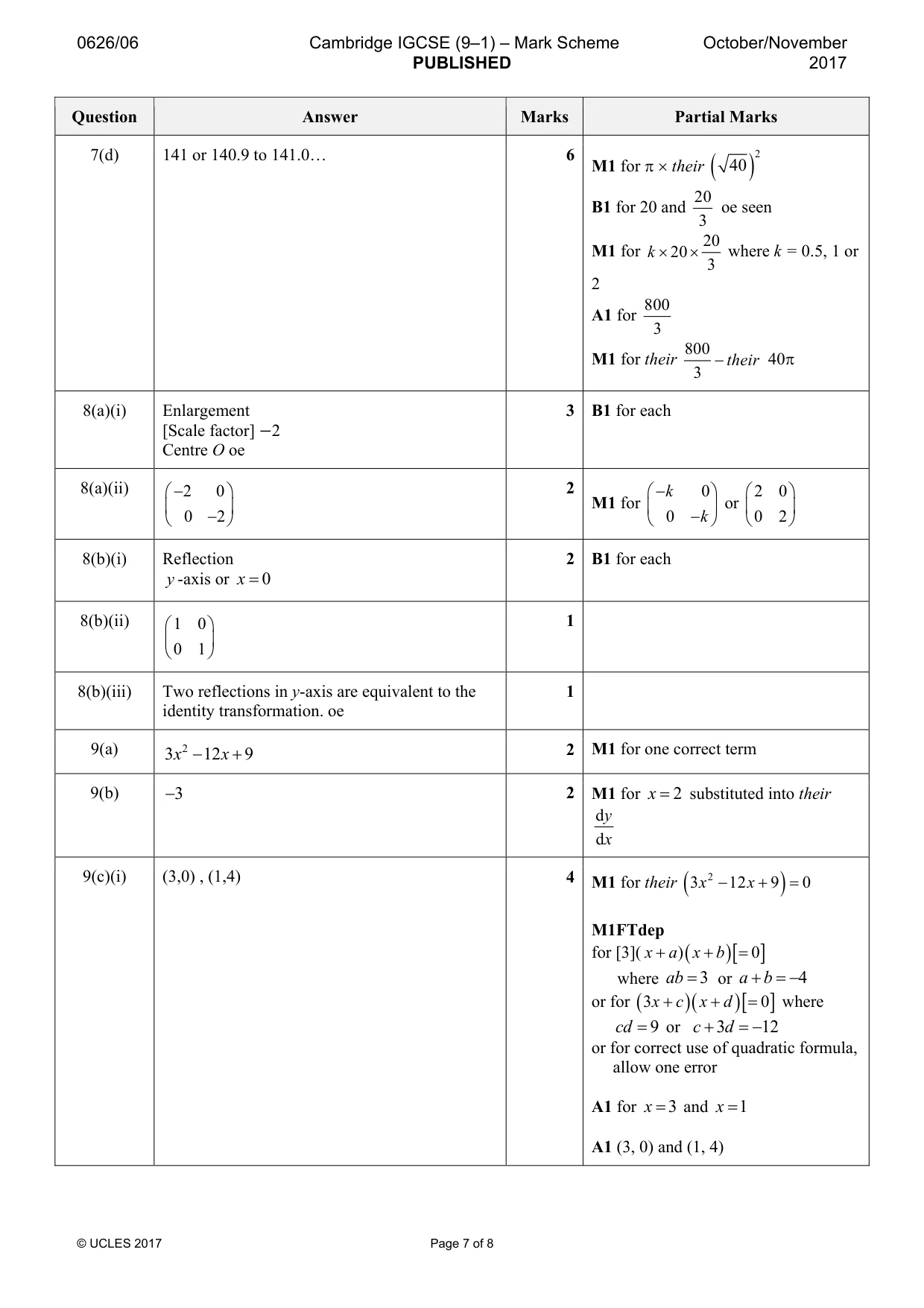 Mark scheme, page 7 of 8