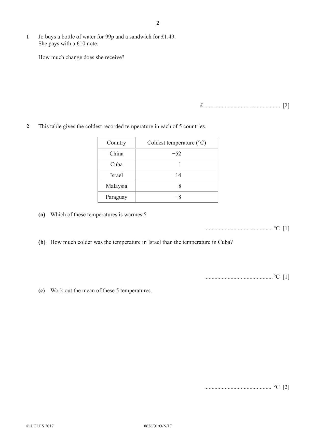 Cambridge IGCSE Mathematics (9-1) (UK only) 0626 2017 Oct/Nov Paper 1 · Variant 1 question paper, page 2 of 12