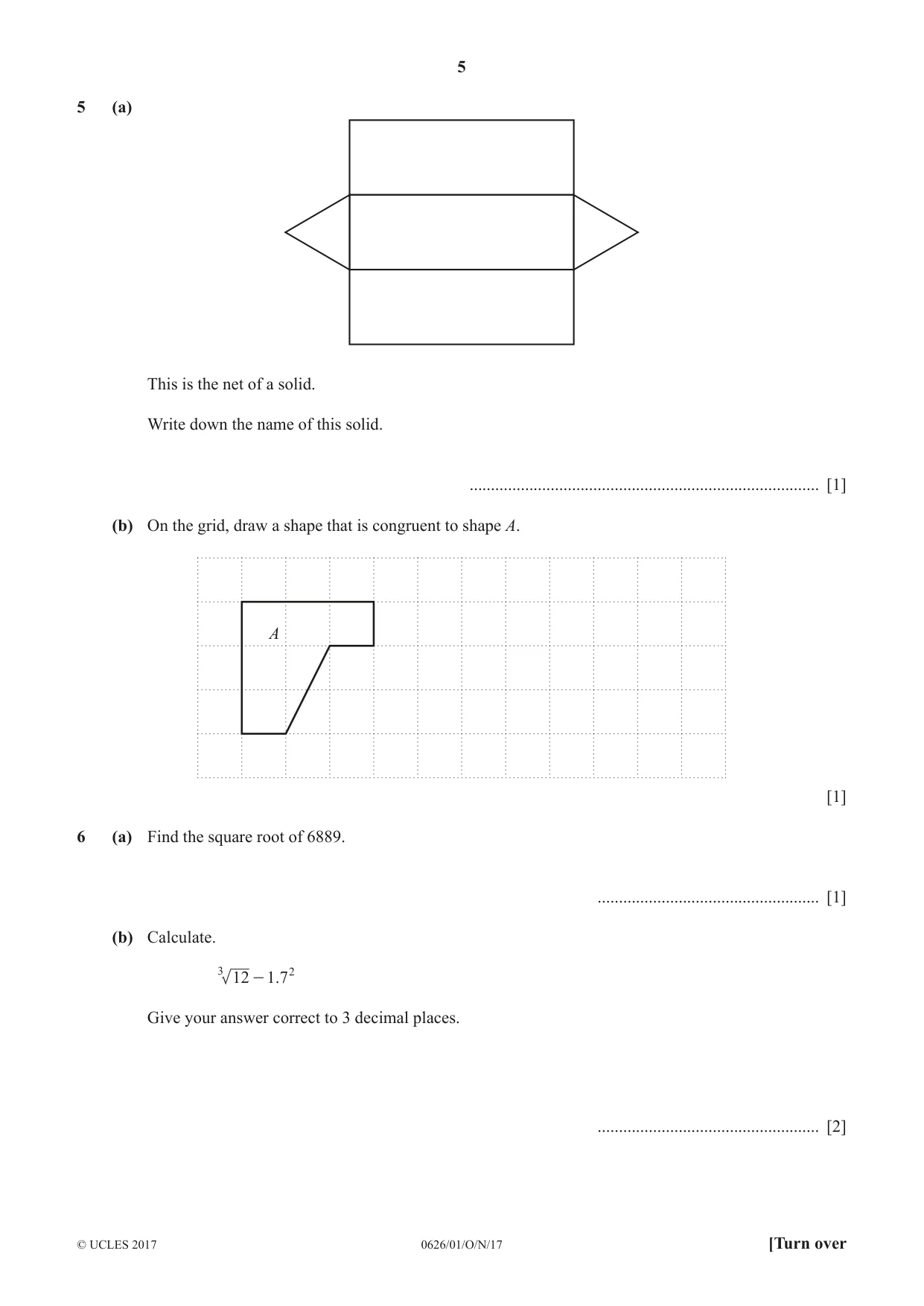 Cambridge IGCSE Mathematics (9-1) (UK only) 0626 2017 Oct/Nov Paper 1 · Variant 1 question paper, page 5 of 12