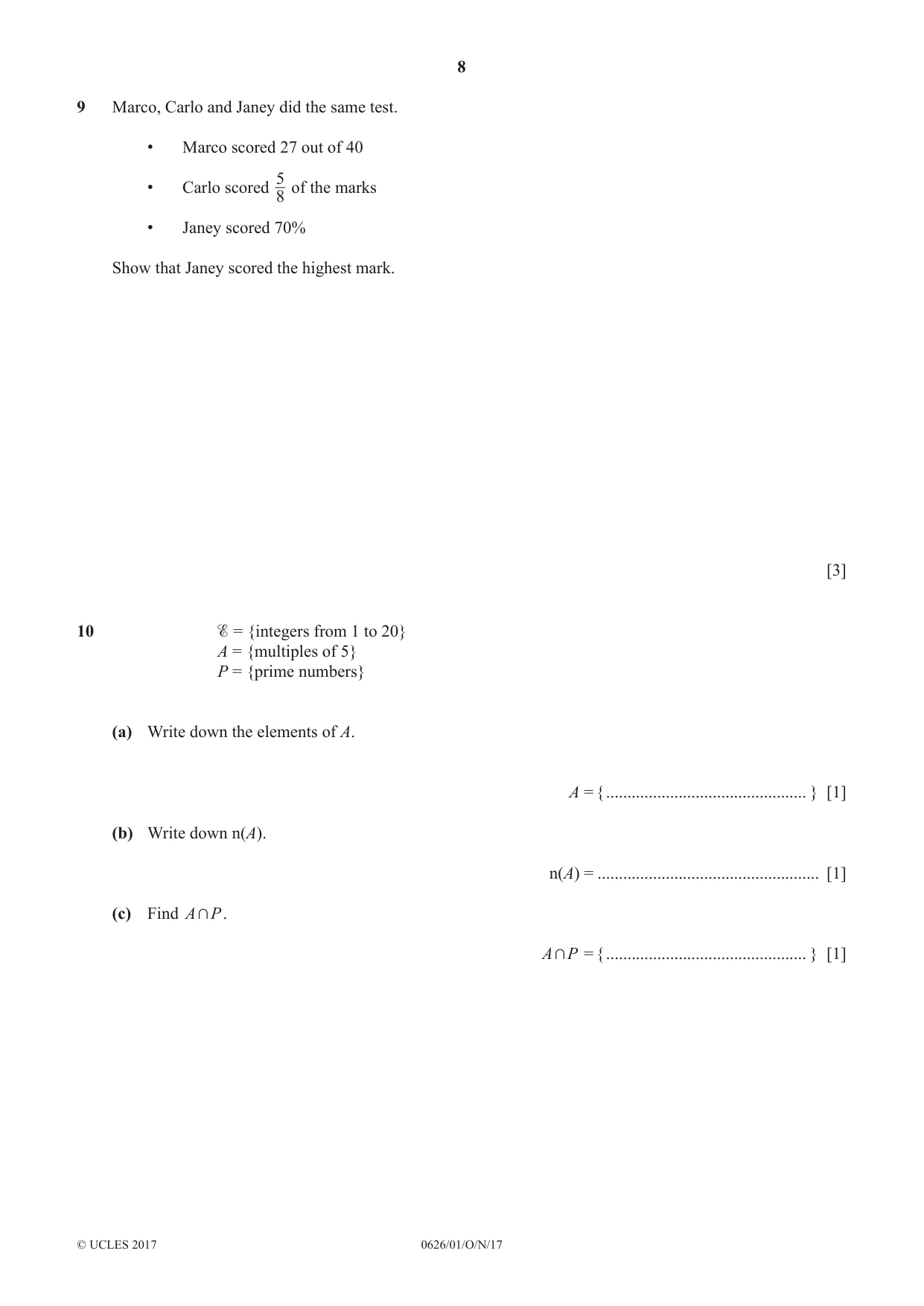 Cambridge IGCSE Mathematics (9-1) (UK only) 0626 2017 Oct/Nov Paper 1 · Variant 1 question paper, page 8 of 12