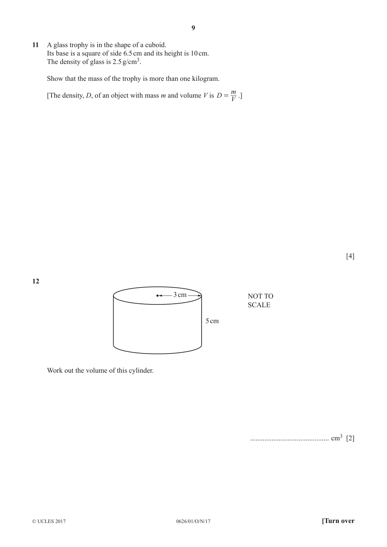 Cambridge IGCSE Mathematics (9-1) (UK only) 0626 2017 Oct/Nov Paper 1 · Variant 1 question paper, page 9 of 12
