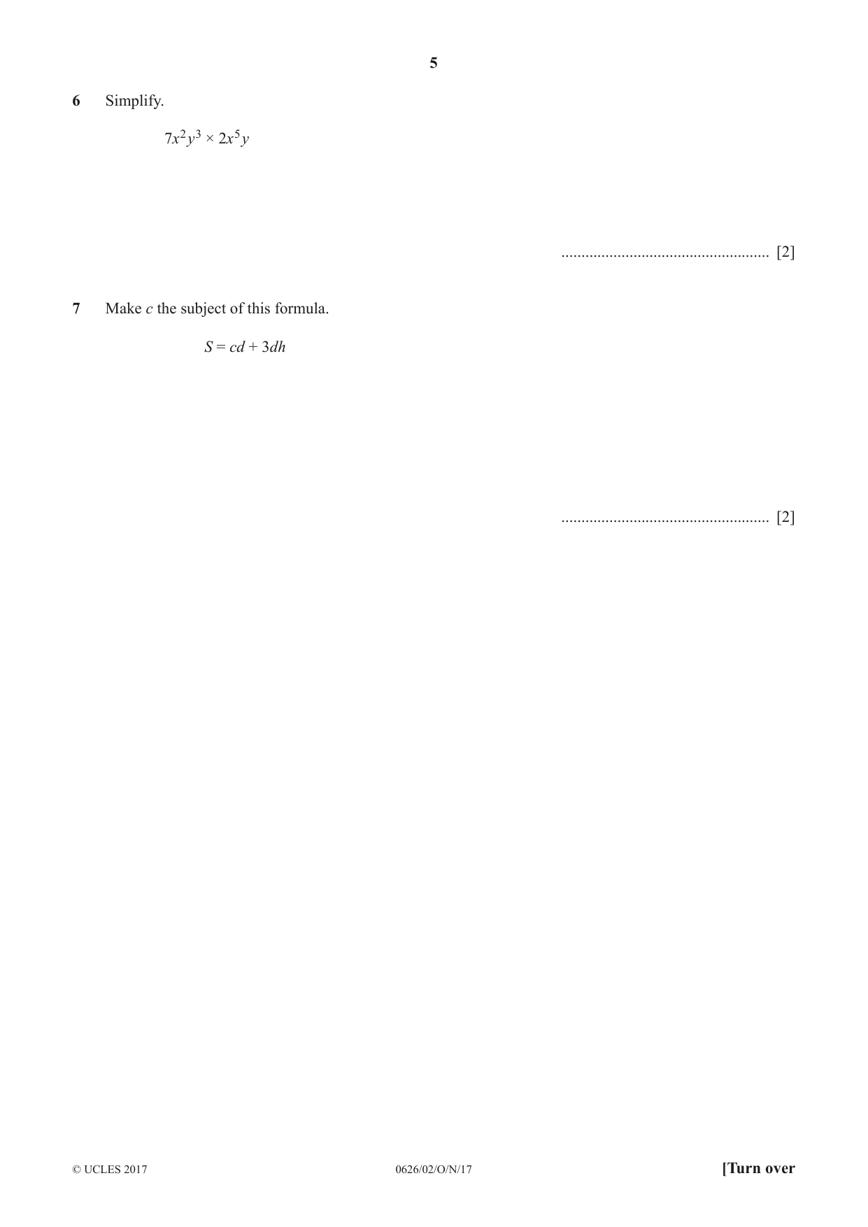 Cambridge IGCSE Mathematics (9-1) (UK only) 0626 2017 Oct/Nov Paper 2 · Variant 1 question paper, page 5 of 16