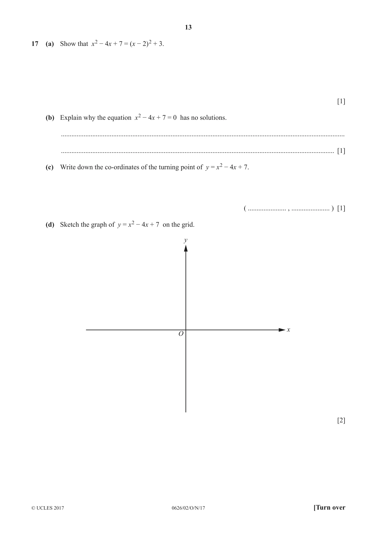 Cambridge IGCSE Mathematics (9-1) (UK only) 0626 2017 Oct/Nov Paper 2 · Variant 1 question paper, page 13 of 16