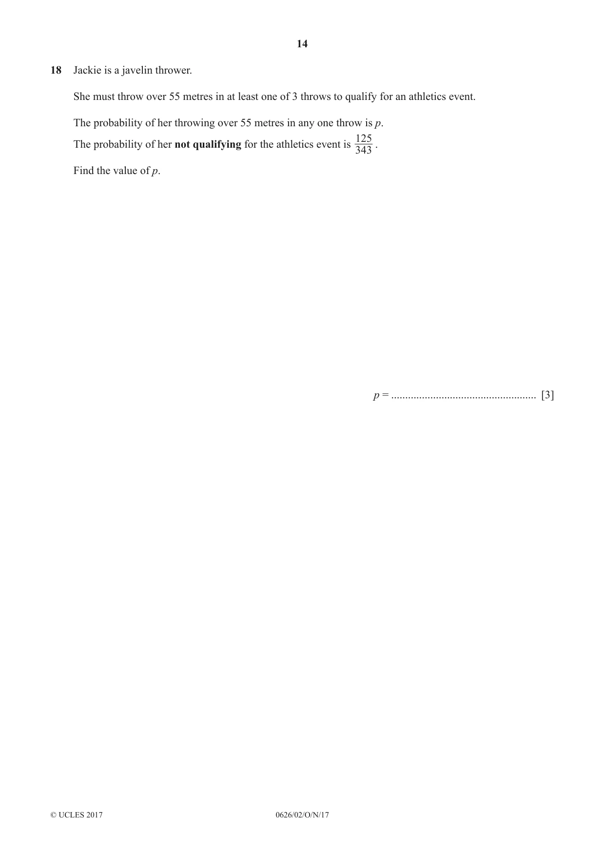Cambridge IGCSE Mathematics (9-1) (UK only) 0626 2017 Oct/Nov Paper 2 · Variant 1 question paper, page 14 of 16
