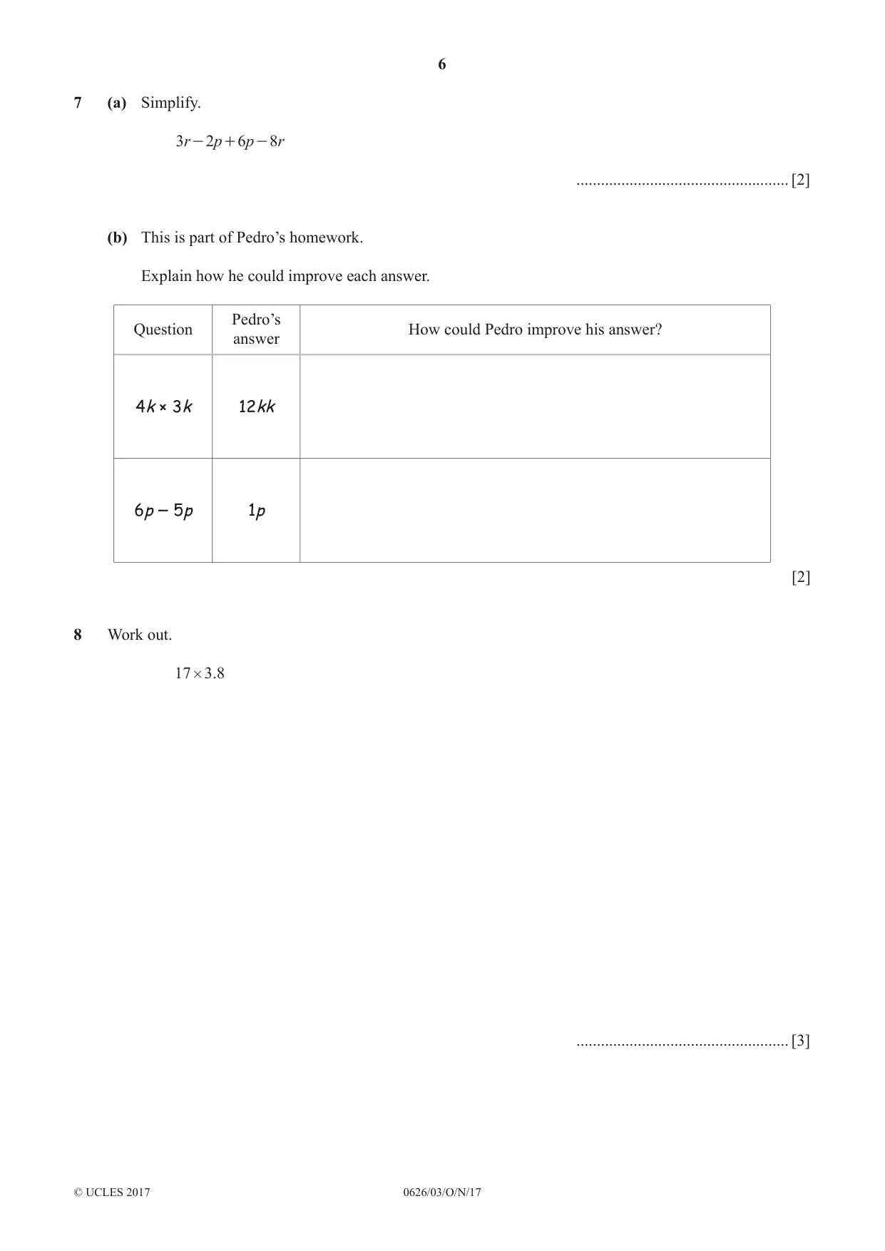 Cambridge IGCSE Mathematics (9-1) (UK only) 0626 2017 Oct/Nov Paper 3 · Variant 1 question paper, page 6 of 16