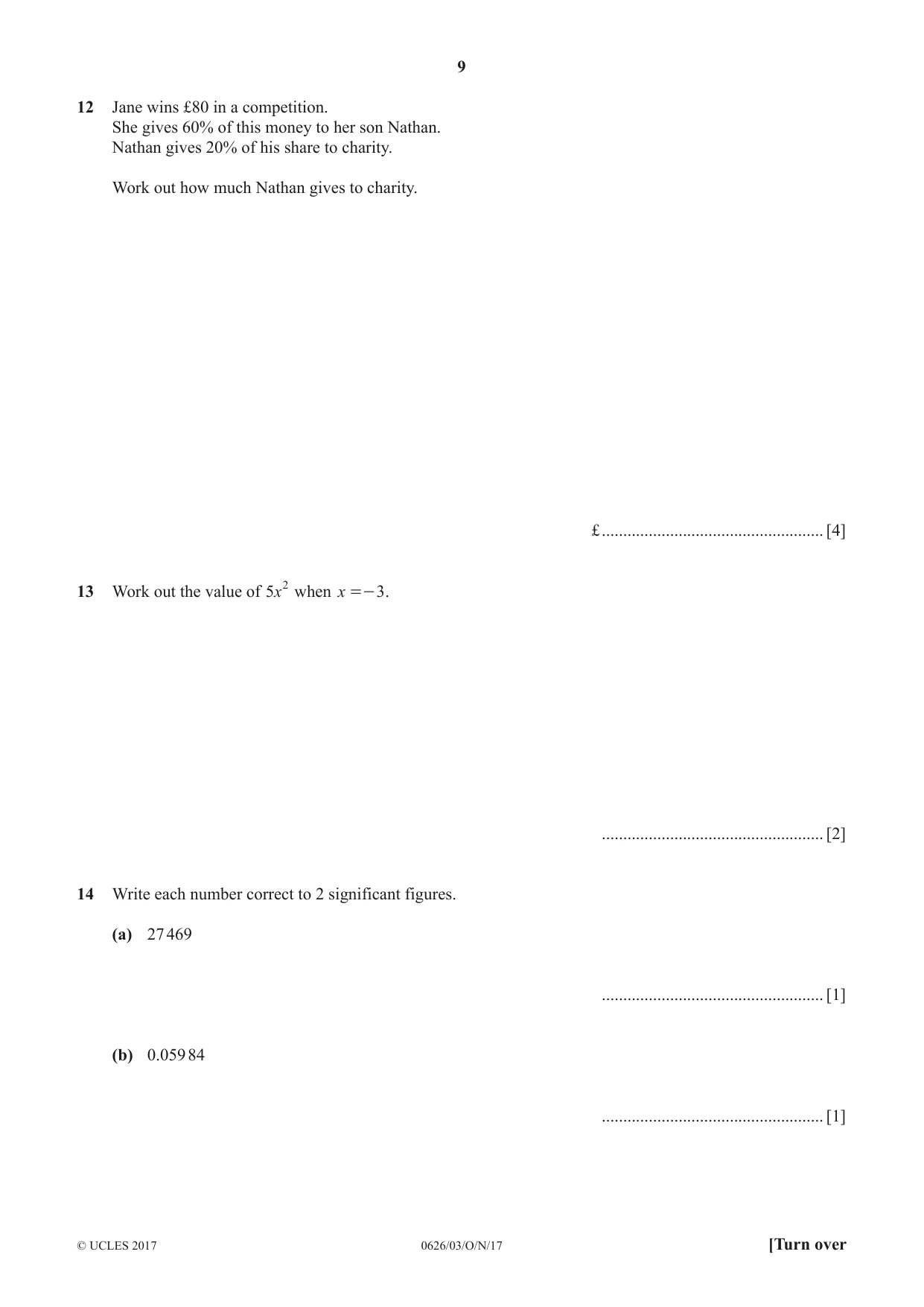 Cambridge IGCSE Mathematics (9-1) (UK only) 0626 2017 Oct/Nov Paper 3 · Variant 1 question paper, page 9 of 16