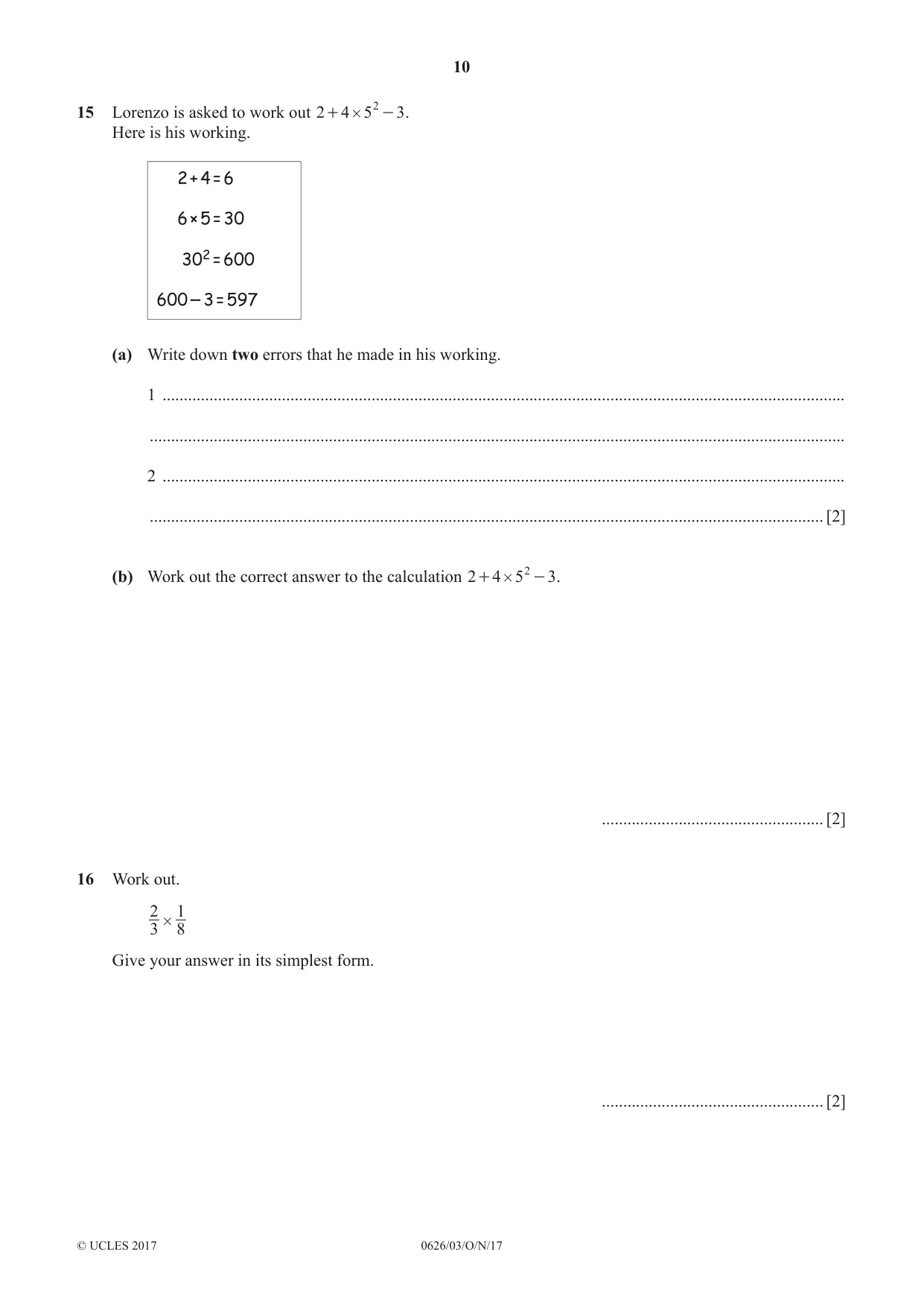 Cambridge IGCSE Mathematics (9-1) (UK only) 0626 2017 Oct/Nov Paper 3 · Variant 1 question paper, page 10 of 16