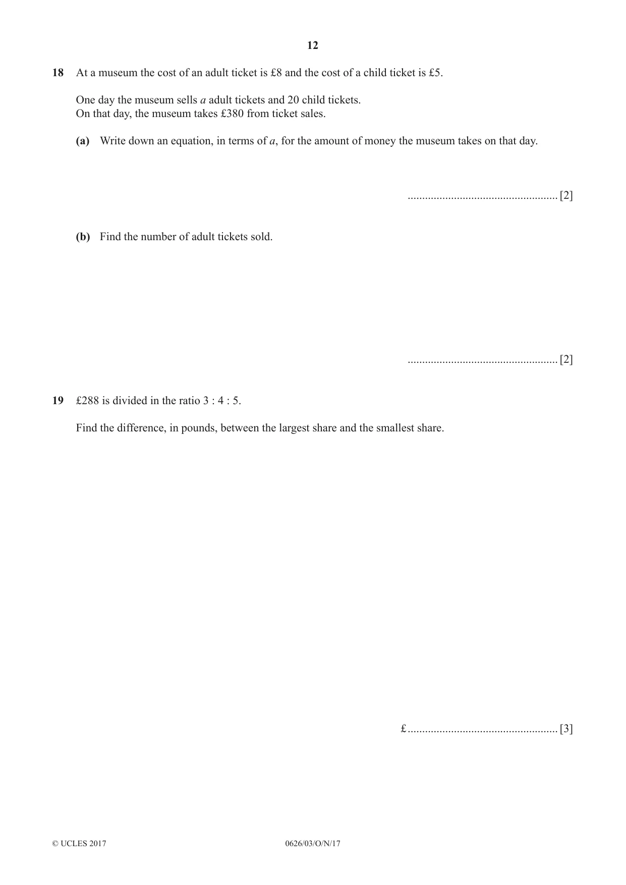 Cambridge IGCSE Mathematics (9-1) (UK only) 0626 2017 Oct/Nov Paper 3 · Variant 1 question paper, page 12 of 16