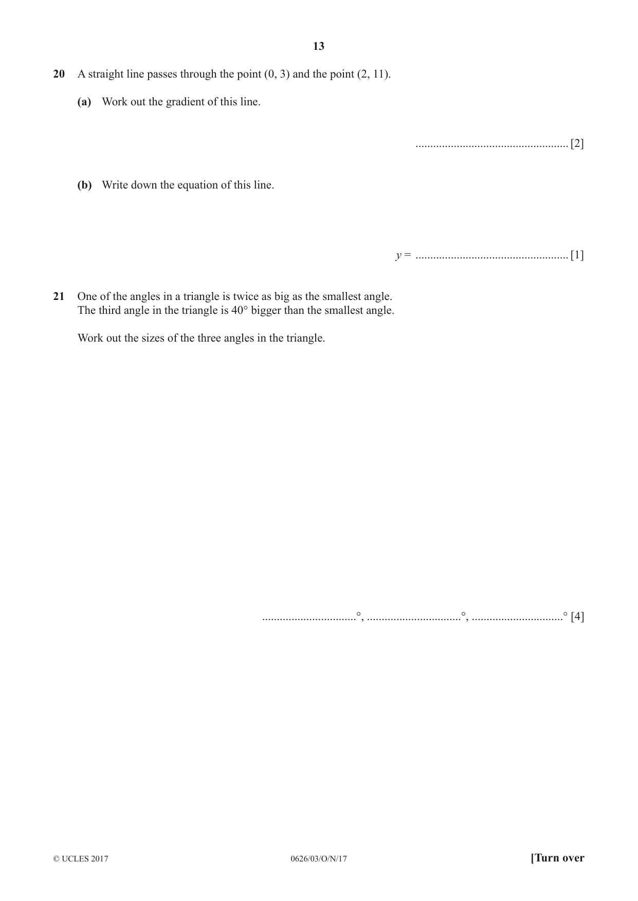 Cambridge IGCSE Mathematics (9-1) (UK only) 0626 2017 Oct/Nov Paper 3 · Variant 1 question paper, page 13 of 16