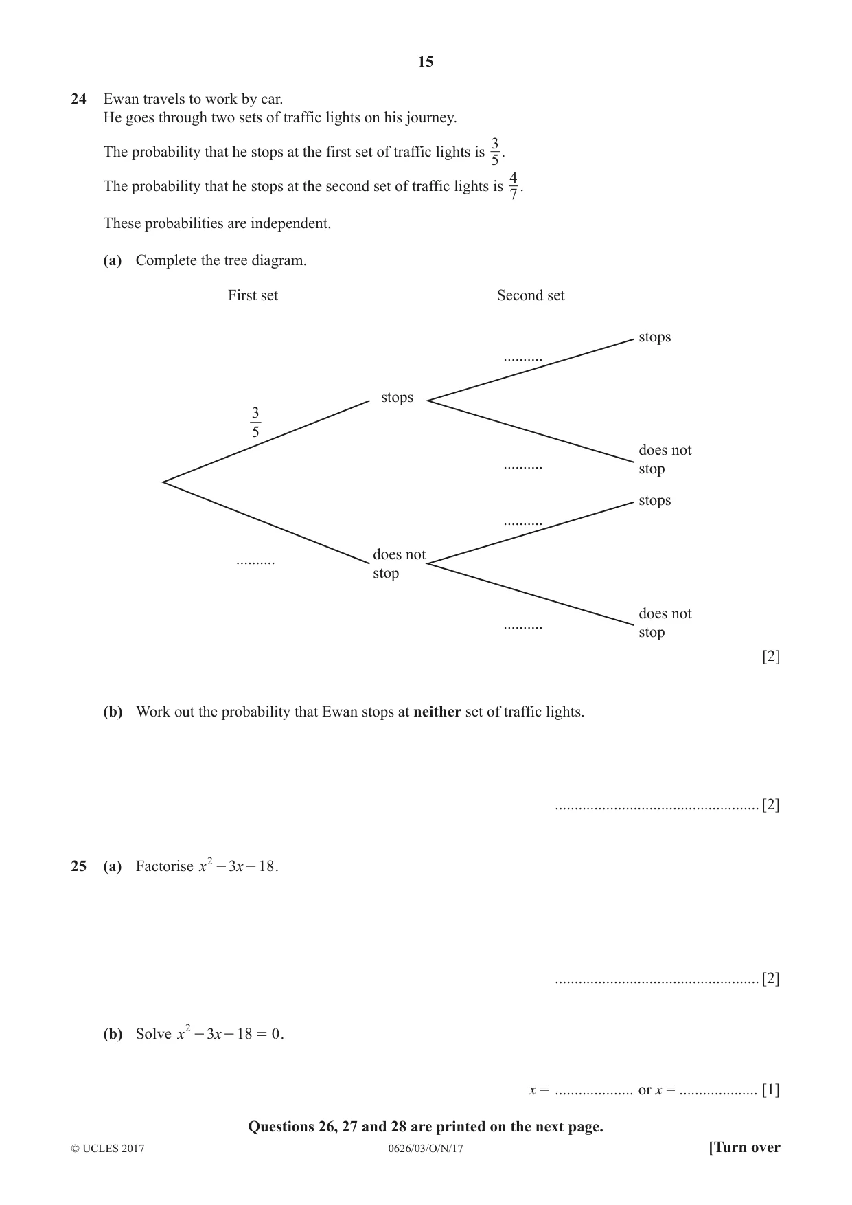 Cambridge IGCSE Mathematics (9-1) (UK only) 0626 2017 Oct/Nov Paper 3 · Variant 1 question paper, page 15 of 16