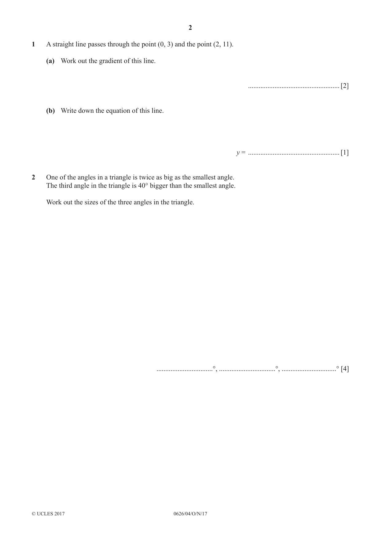Cambridge IGCSE Mathematics (9-1) (UK only) 0626 2017 Oct/Nov Paper 4 · Variant 1 question paper, page 2 of 16