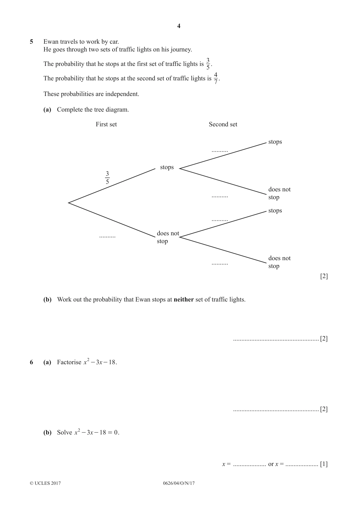 Cambridge IGCSE Mathematics (9-1) (UK only) 0626 2017 Oct/Nov Paper 4 · Variant 1 question paper, page 4 of 16