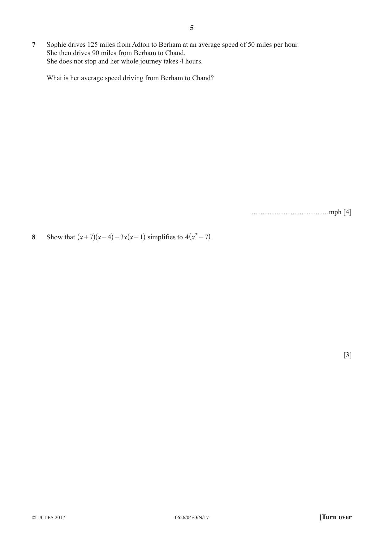Cambridge IGCSE Mathematics (9-1) (UK only) 0626 2017 Oct/Nov Paper 4 · Variant 1 question paper, page 5 of 16