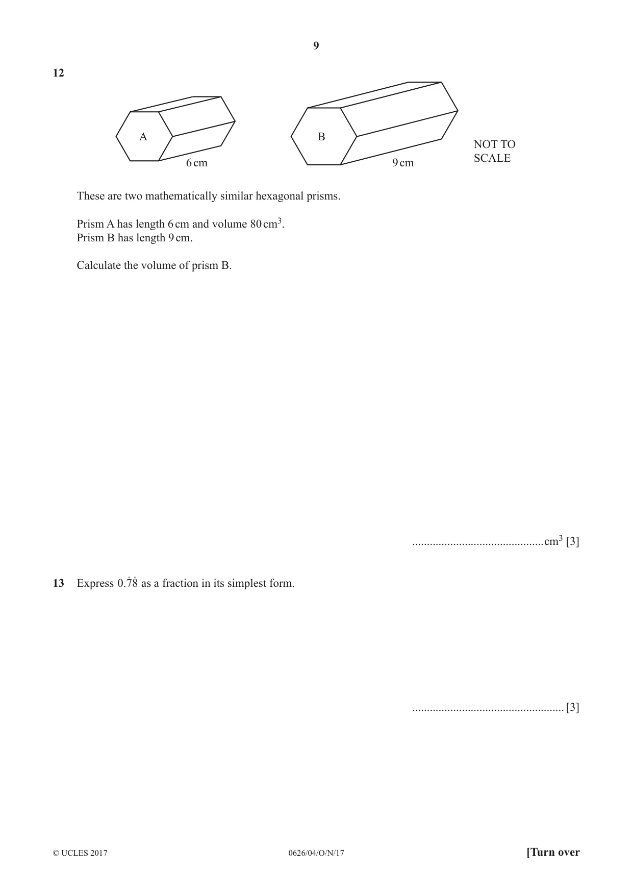 Cambridge IGCSE Mathematics (9-1) (UK only) 0626 2017 Oct/Nov Paper 4 · Variant 1 question paper, page 9 of 16