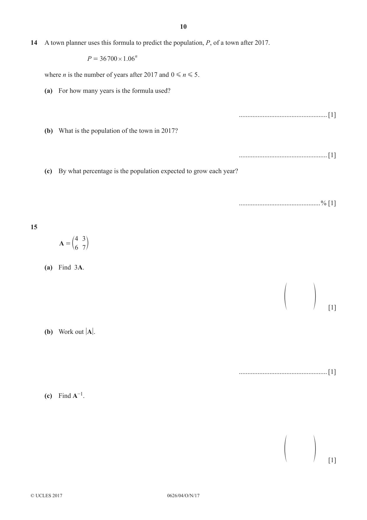 Cambridge IGCSE Mathematics (9-1) (UK only) 0626 2017 Oct/Nov Paper 4 · Variant 1 question paper, page 10 of 16