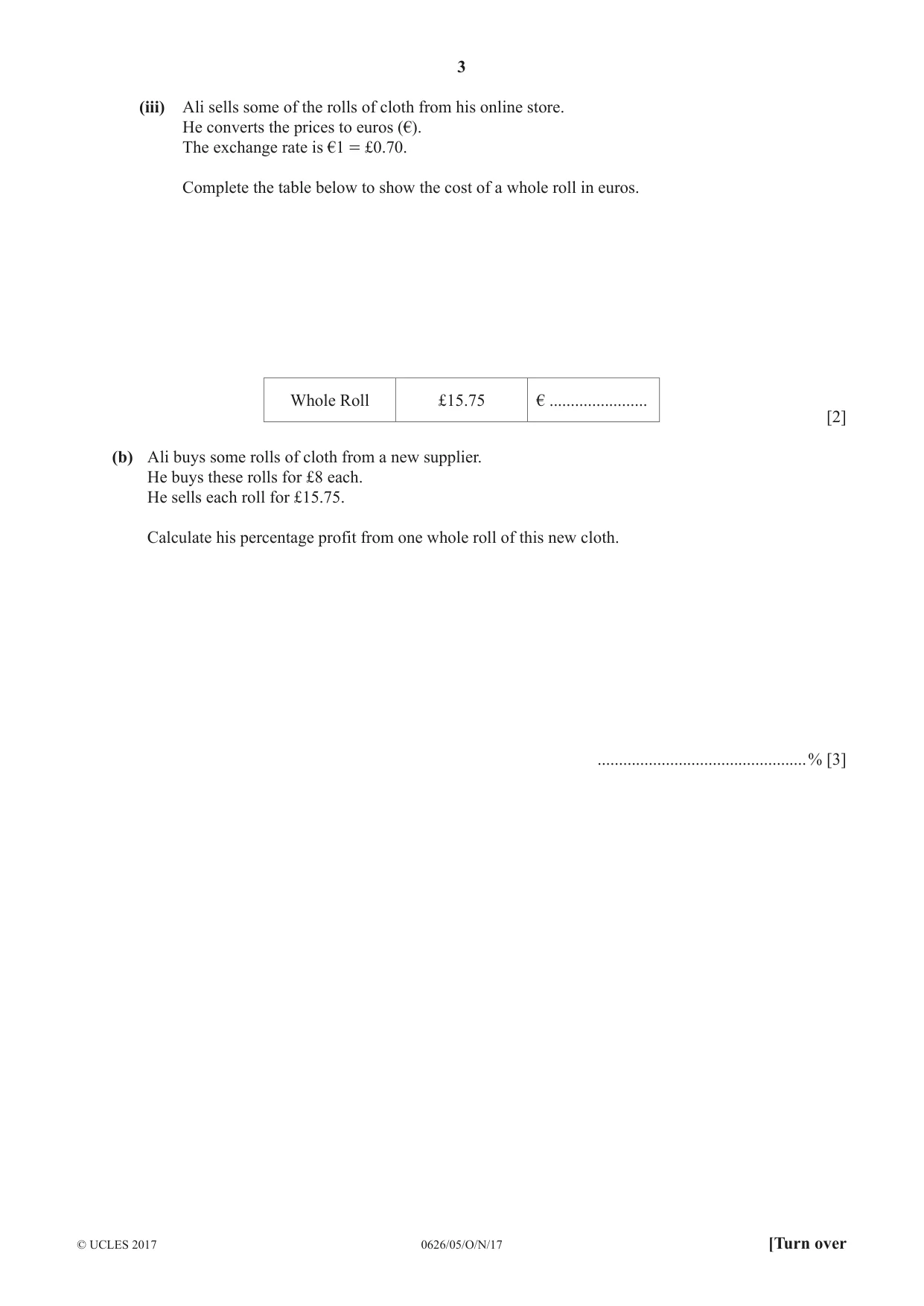 Cambridge IGCSE Mathematics (9-1) (UK only) 0626 2017 Oct/Nov Paper 5 · Variant 1 question paper, page 3 of 20