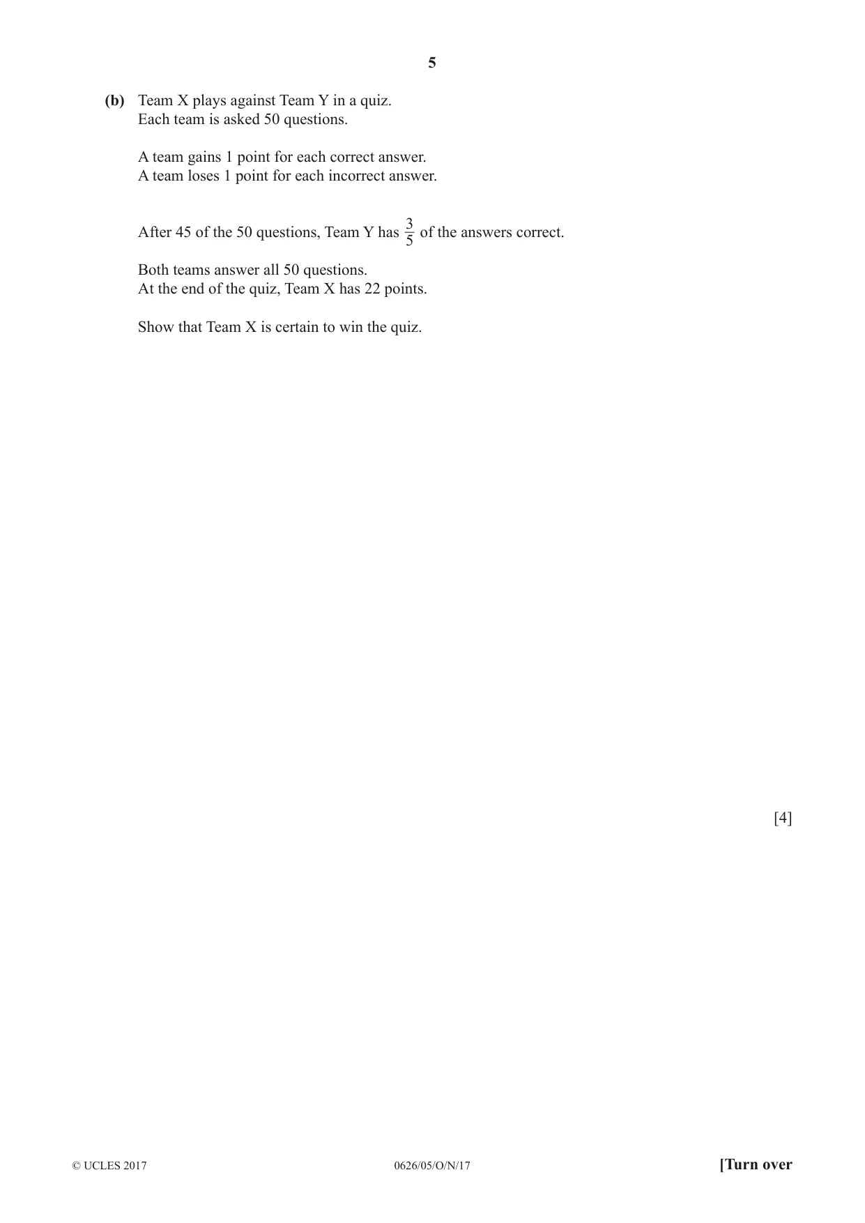 Cambridge IGCSE Mathematics (9-1) (UK only) 0626 2017 Oct/Nov Paper 5 · Variant 1 question paper, page 5 of 20