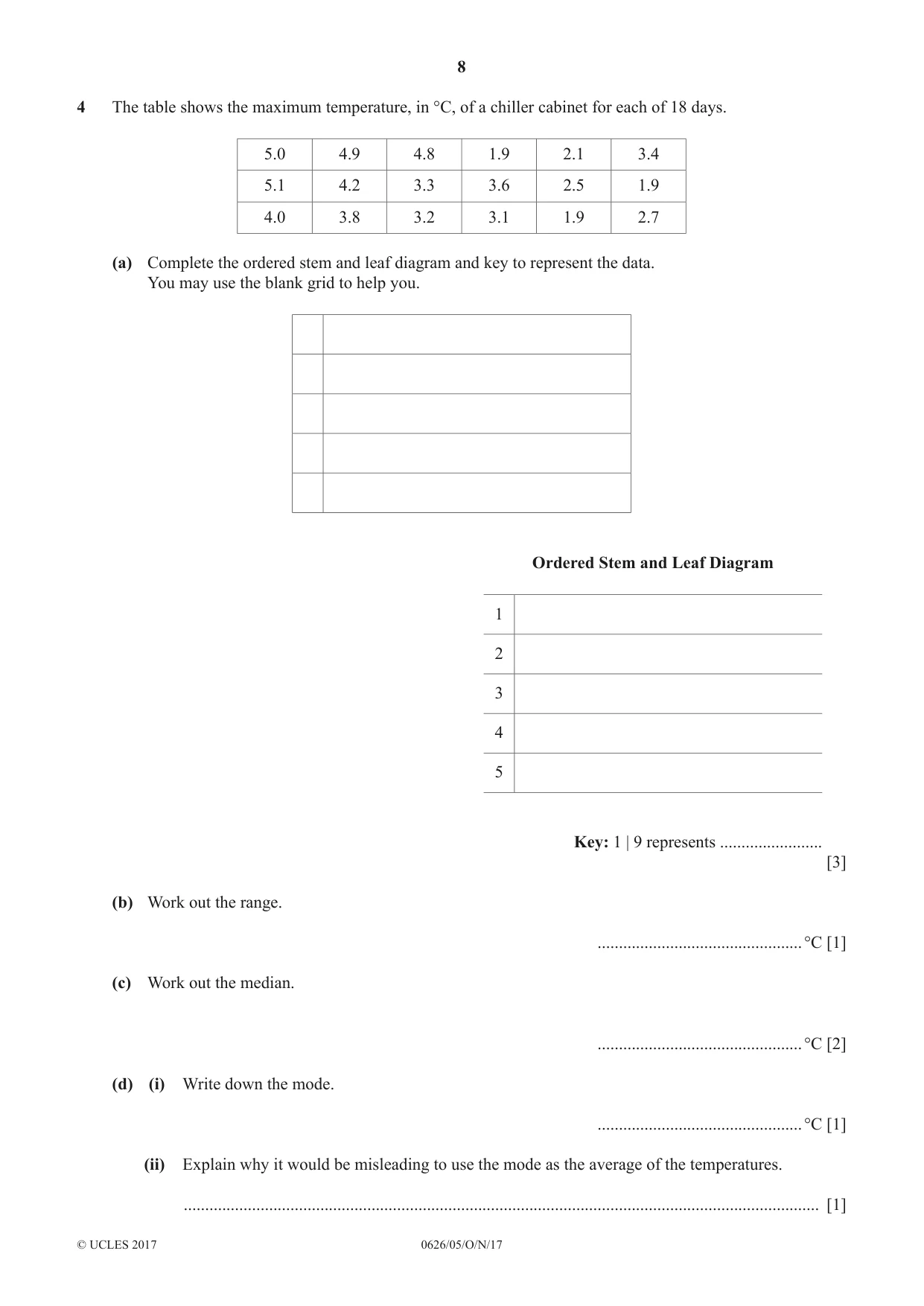 Cambridge IGCSE Mathematics (9-1) (UK only) 0626 2017 Oct/Nov Paper 5 · Variant 1 question paper, page 8 of 20