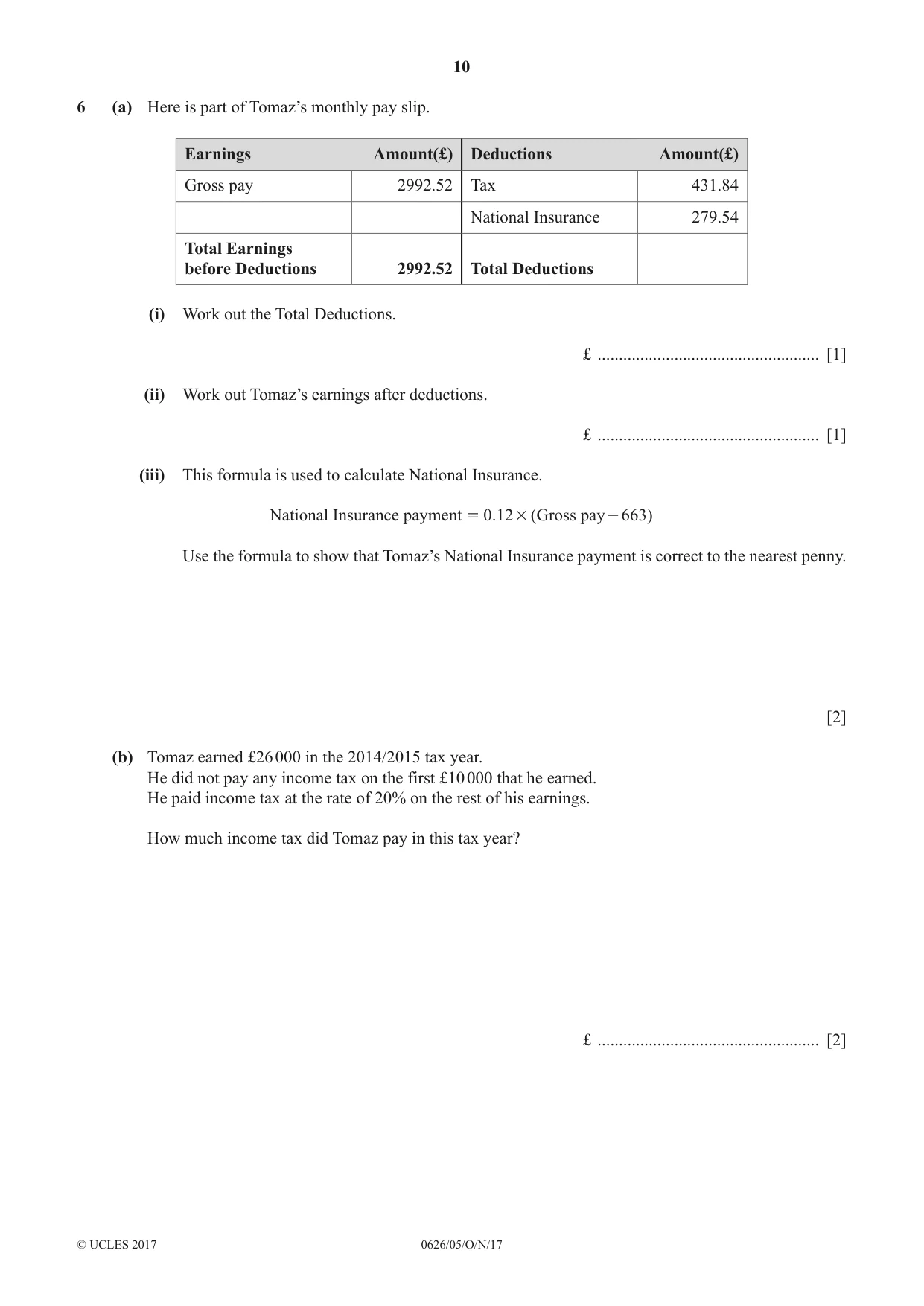 Cambridge IGCSE Mathematics (9-1) (UK only) 0626 2017 Oct/Nov Paper 5 · Variant 1 question paper, page 10 of 20