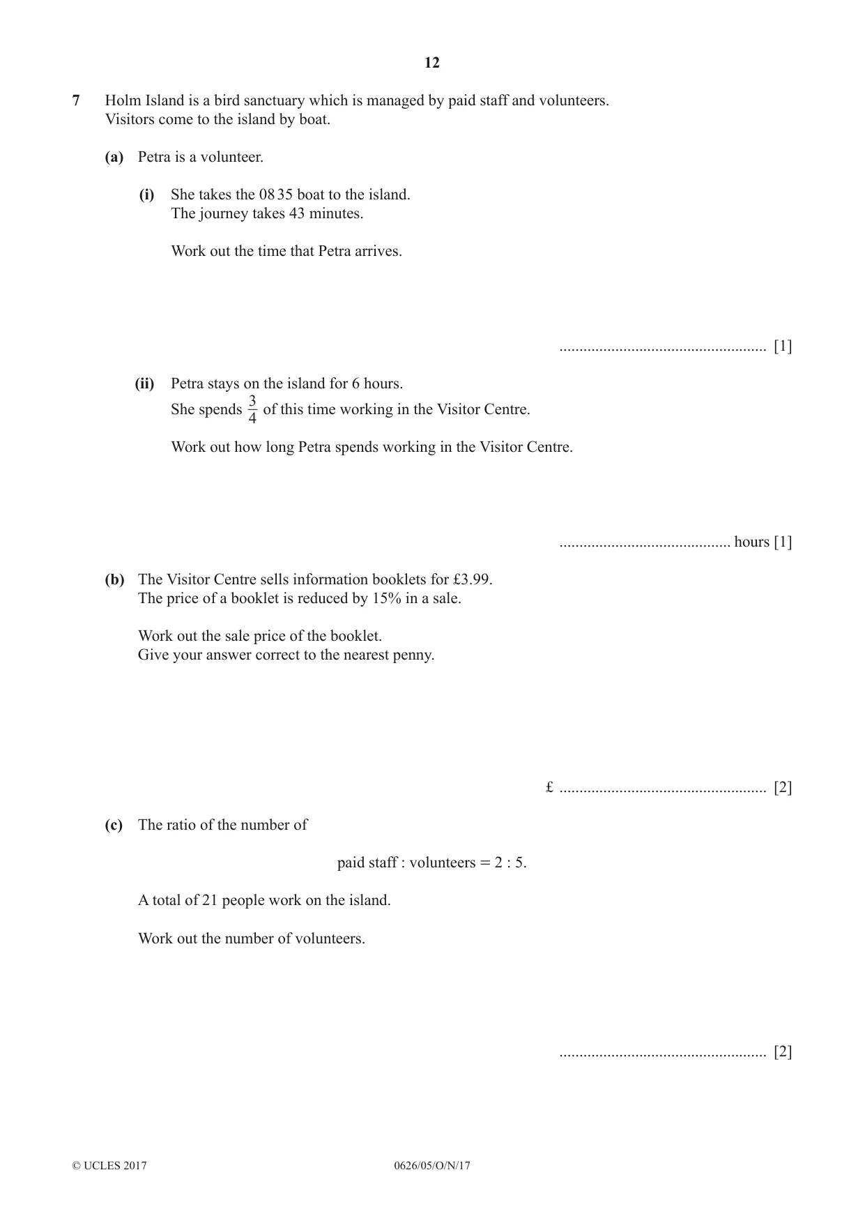 Cambridge IGCSE Mathematics (9-1) (UK only) 0626 2017 Oct/Nov Paper 5 · Variant 1 question paper, page 12 of 20