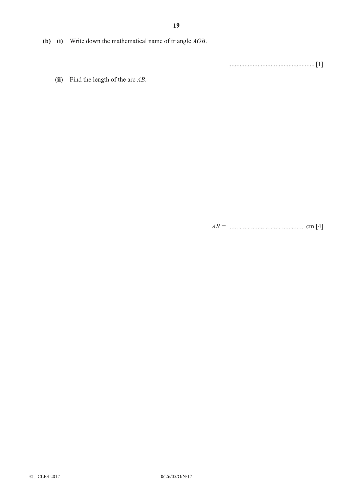 Cambridge IGCSE Mathematics (9-1) (UK only) 0626 2017 Oct/Nov Paper 5 · Variant 1 question paper, page 19 of 20