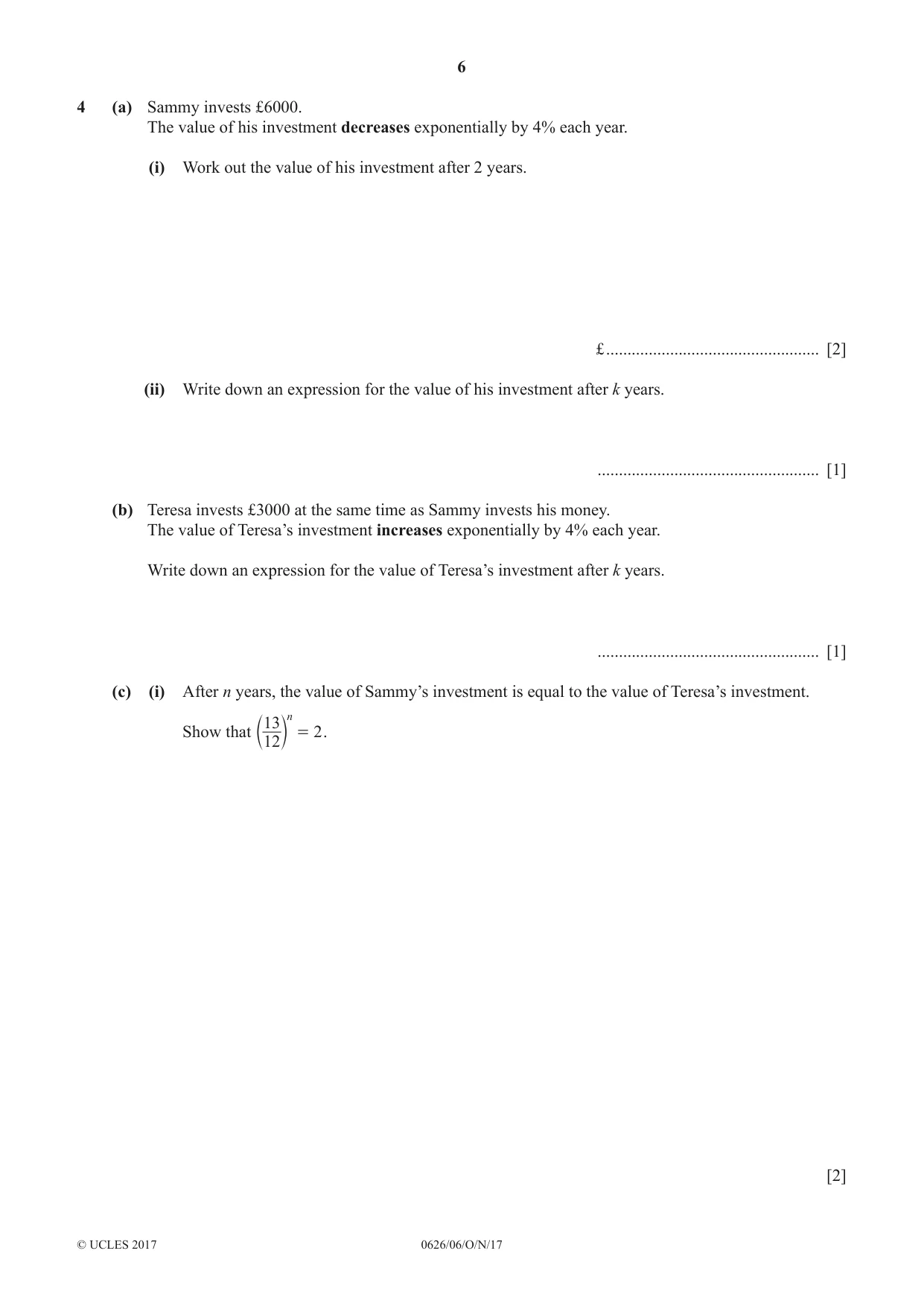 Cambridge IGCSE Mathematics (9-1) (UK only) 0626 2017 Oct/Nov Paper 6 · Variant 1 question paper, page 6 of 16