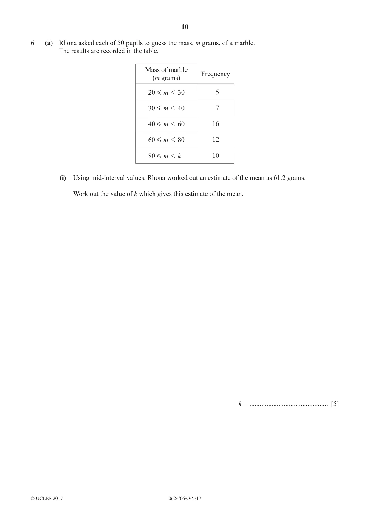 Cambridge IGCSE Mathematics (9-1) (UK only) 0626 2017 Oct/Nov Paper 6 · Variant 1 question paper, page 10 of 16
