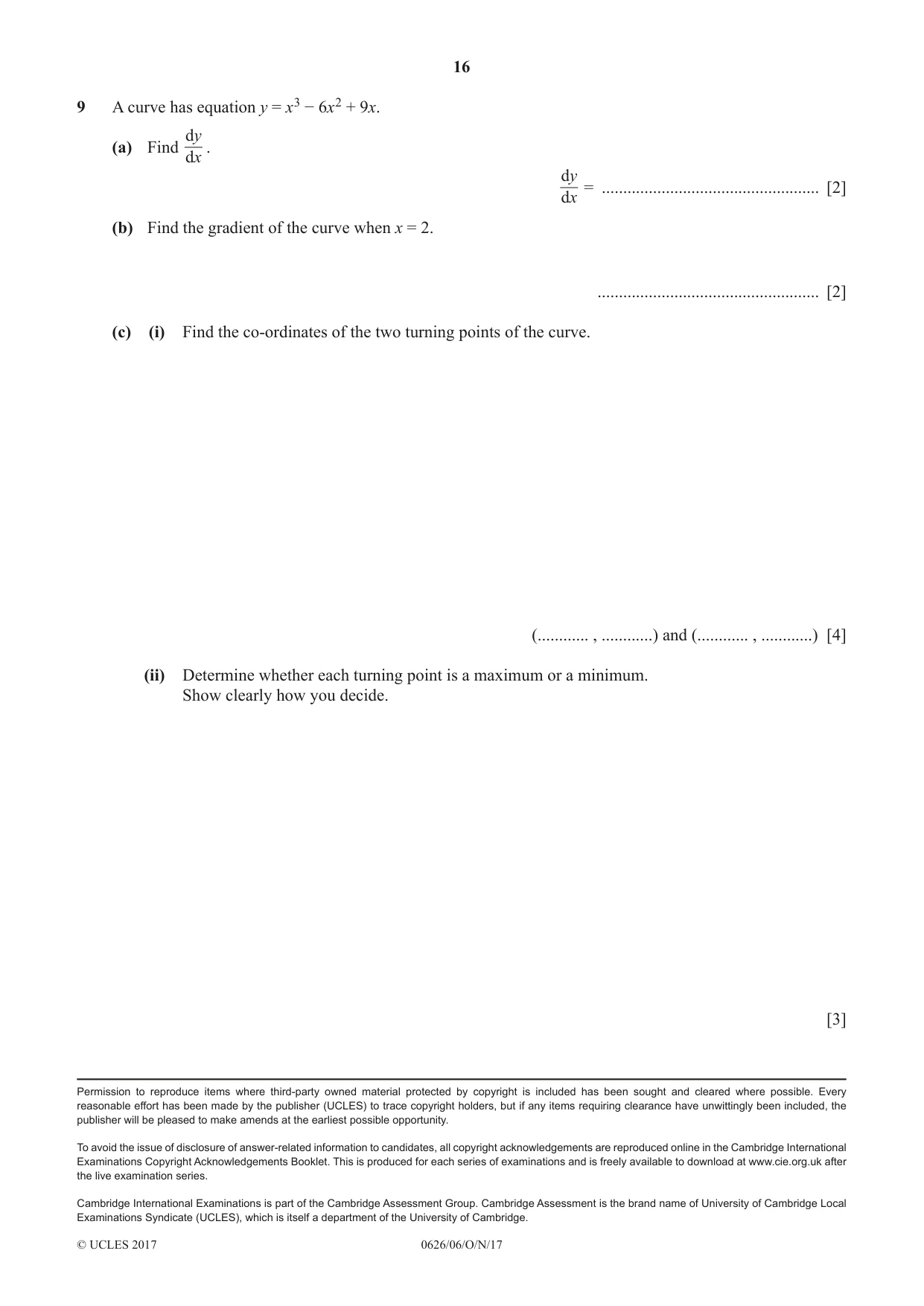 Cambridge IGCSE Mathematics (9-1) (UK only) 0626 2017 Oct/Nov Paper 6 · Variant 1 question paper, page 16 of 16