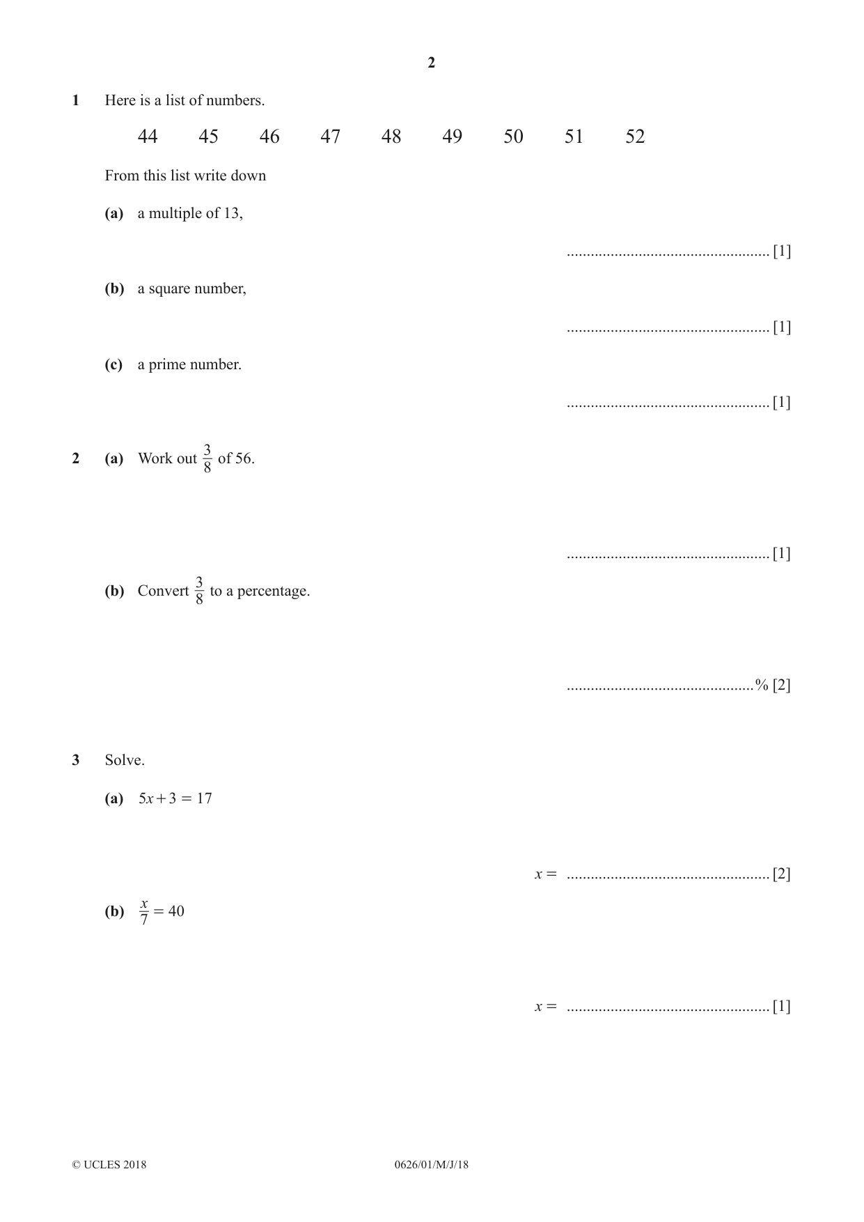 Cambridge IGCSE Mathematics (9-1) (UK only) 0626 2018 May/June Paper 1 · Variant 0 question paper, page 2 of 16