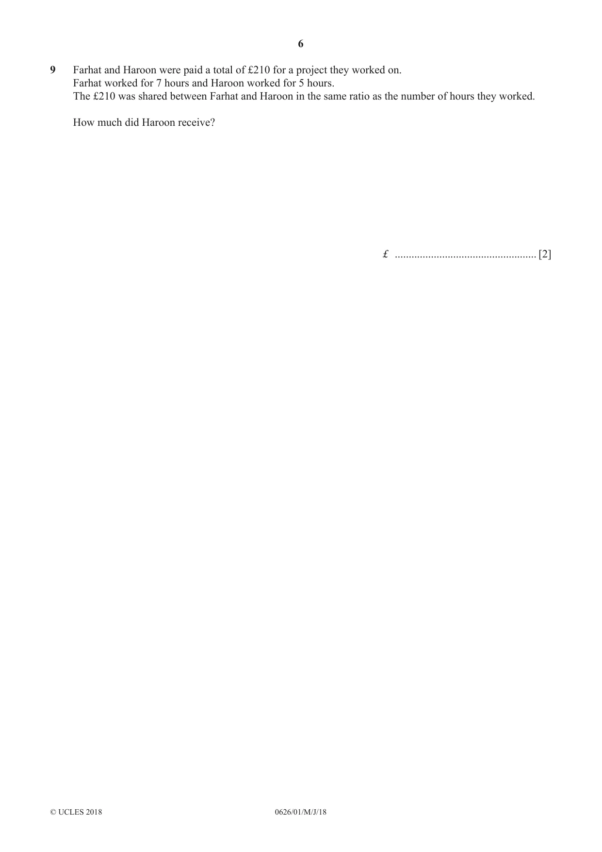 Cambridge IGCSE Mathematics (9-1) (UK only) 0626 2018 May/June Paper 1 · Variant 0 question paper, page 6 of 16