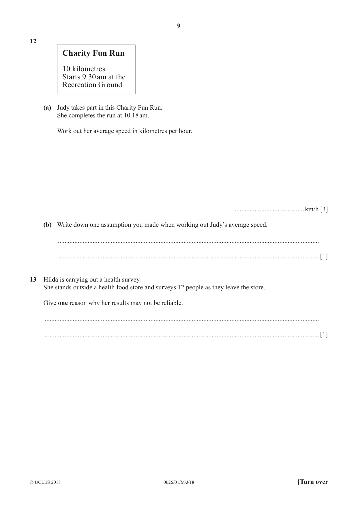 Cambridge IGCSE Mathematics (9-1) (UK only) 0626 2018 May/June Paper 1 · Variant 0 question paper, page 9 of 16