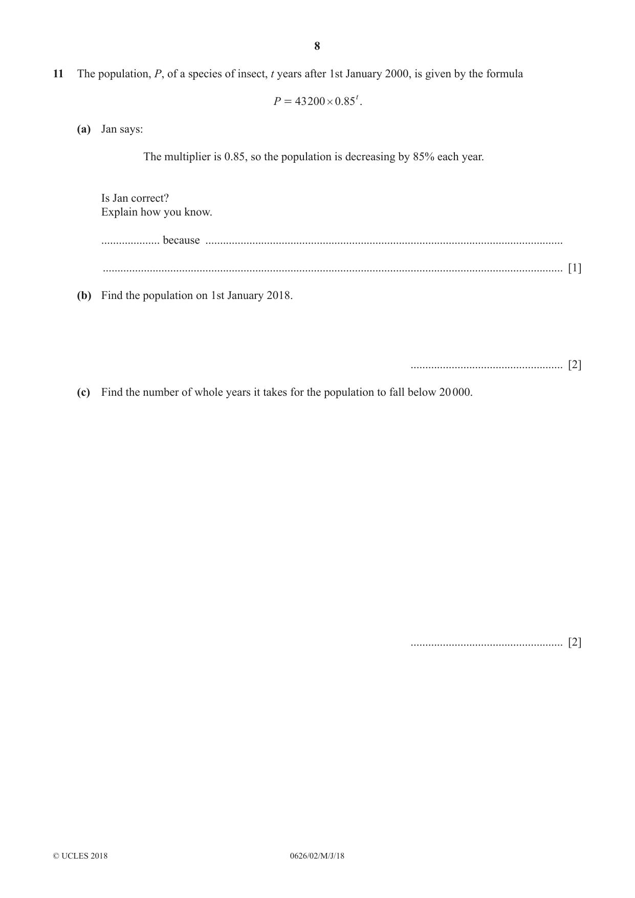 Cambridge IGCSE Mathematics (9-1) (UK only) 0626 2018 May/June Paper 2 · Variant 0 question paper, page 8 of 16
