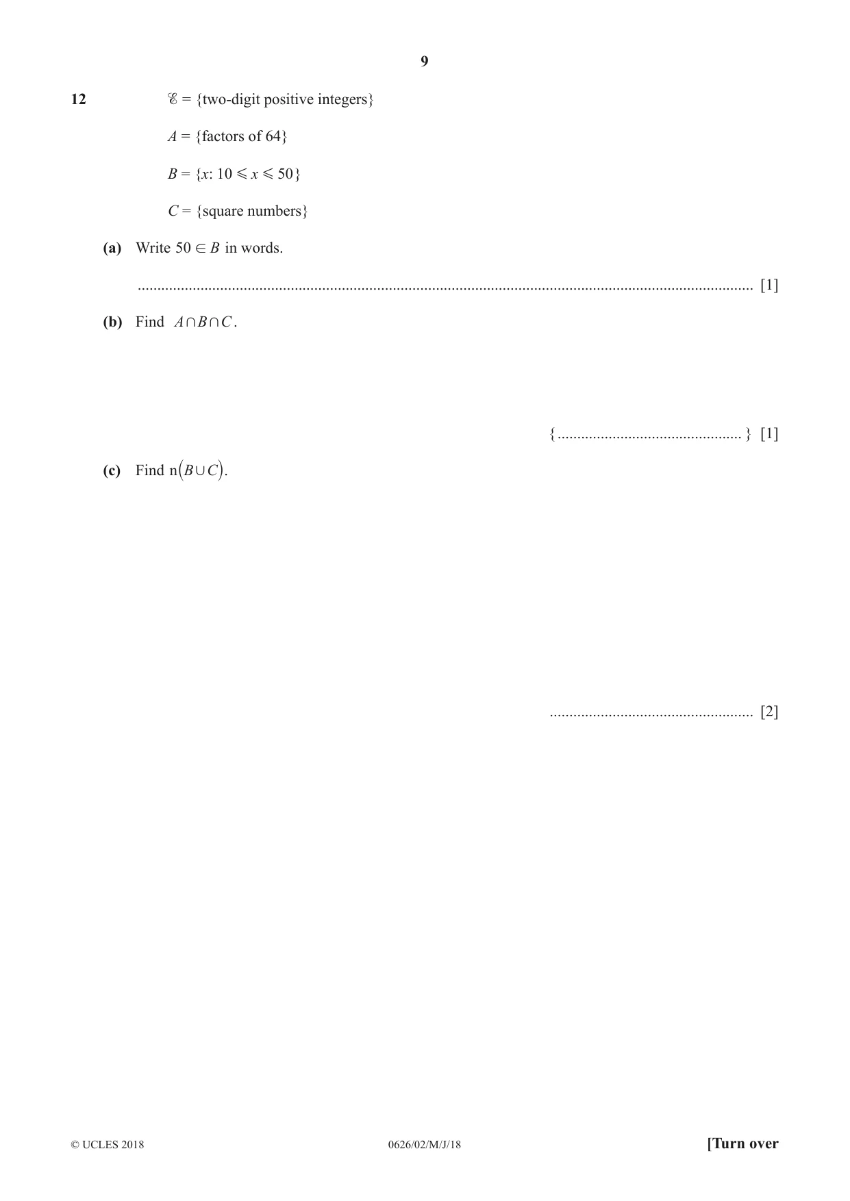 Cambridge IGCSE Mathematics (9-1) (UK only) 0626 2018 May/June Paper 2 · Variant 0 question paper, page 9 of 16