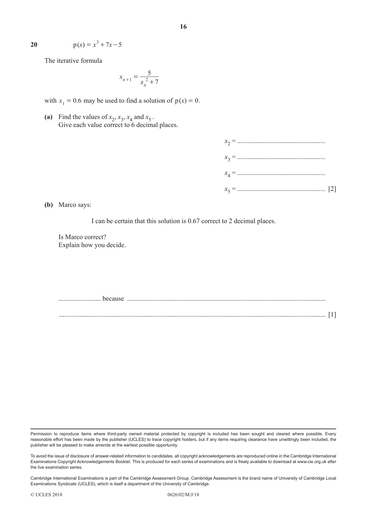 Cambridge IGCSE Mathematics (9-1) (UK only) 0626 2018 May/June Paper 2 · Variant 0 question paper, page 16 of 16
