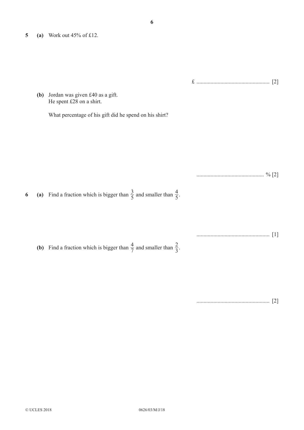 Cambridge IGCSE Mathematics (9-1) (UK only) 0626 2018 May/June Paper 3 · Variant 0 question paper, page 6 of 20