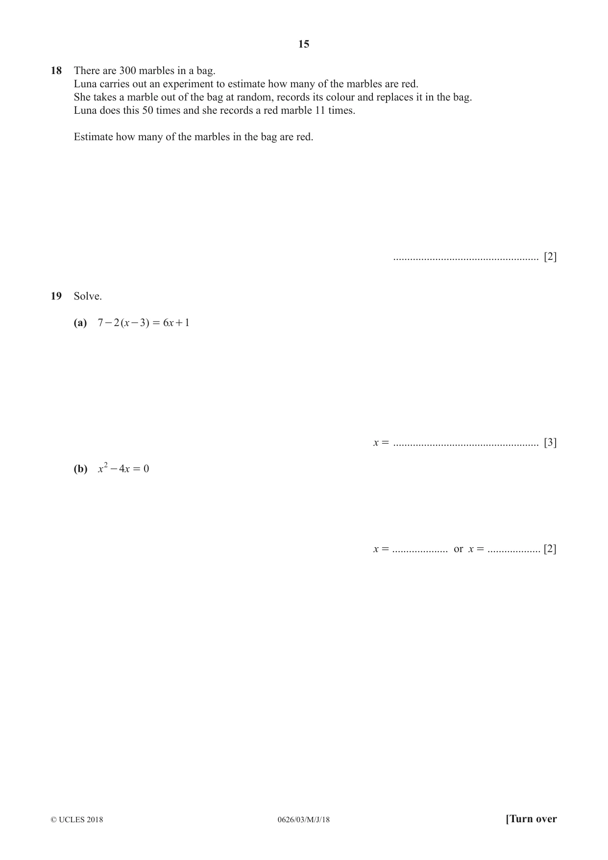 Cambridge IGCSE Mathematics (9-1) (UK only) 0626 2018 May/June Paper 3 · Variant 0 question paper, page 15 of 20