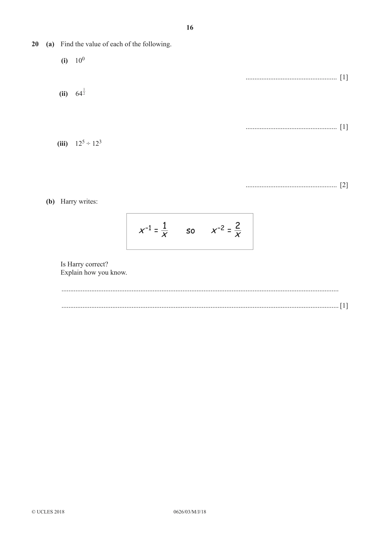 Cambridge IGCSE Mathematics (9-1) (UK only) 0626 2018 May/June Paper 3 · Variant 0 question paper, page 16 of 20