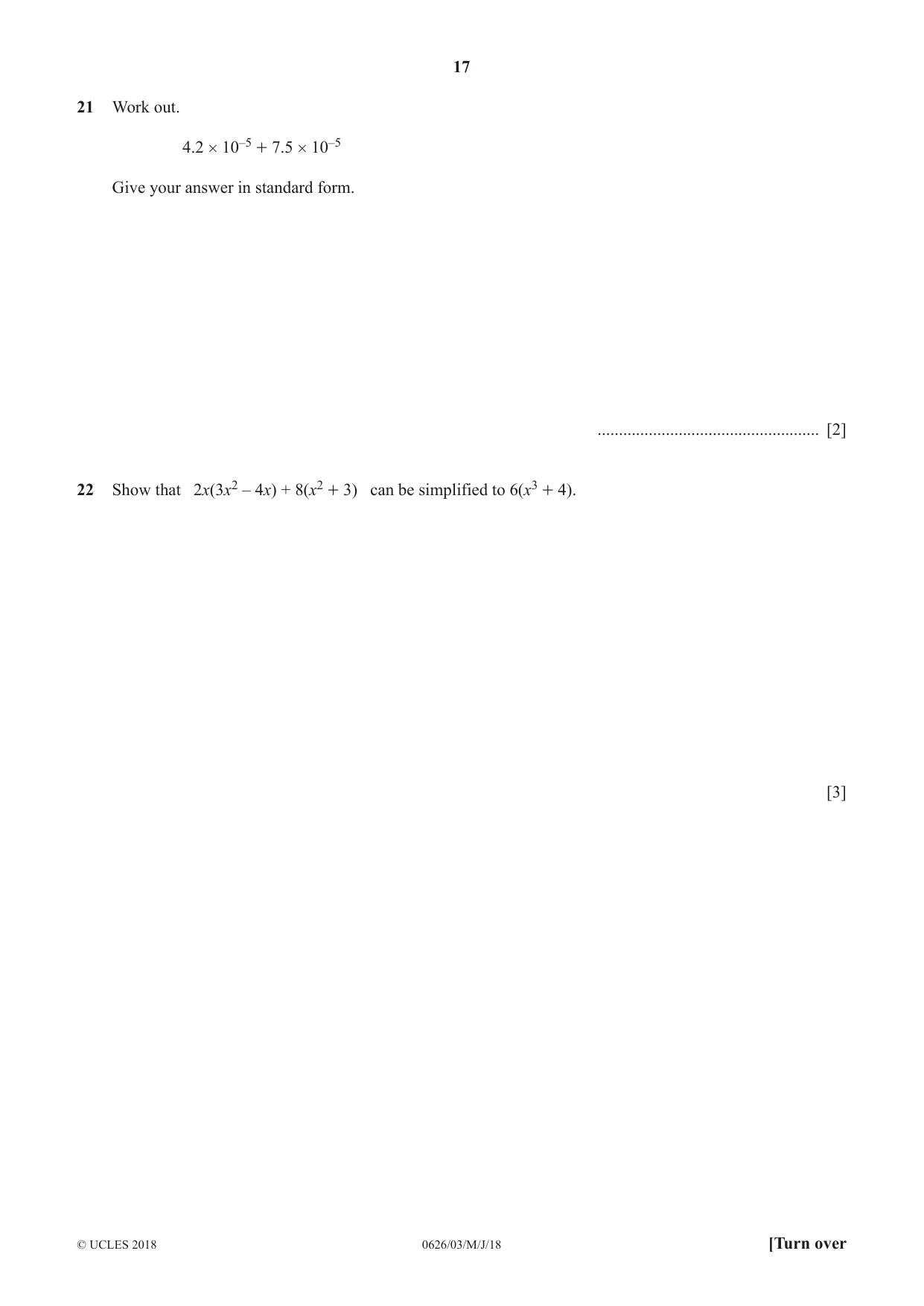 Cambridge IGCSE Mathematics (9-1) (UK only) 0626 2018 May/June Paper 3 · Variant 0 question paper, page 17 of 20