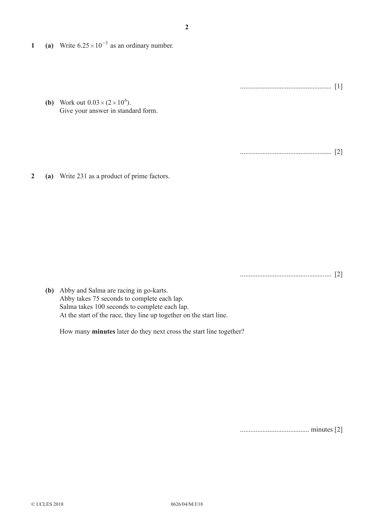 Cambridge IGCSE Mathematics (9-1) (UK only) 0626 2018 May/June Paper 4 · Variant 0 question paper, page 2 of 16