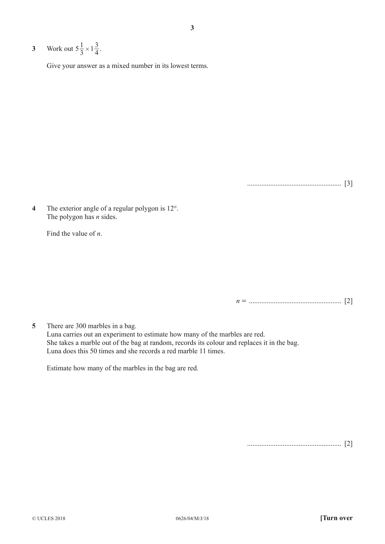 Cambridge IGCSE Mathematics (9-1) (UK only) 0626 2018 May/June Paper 4 · Variant 0 question paper, page 3 of 16